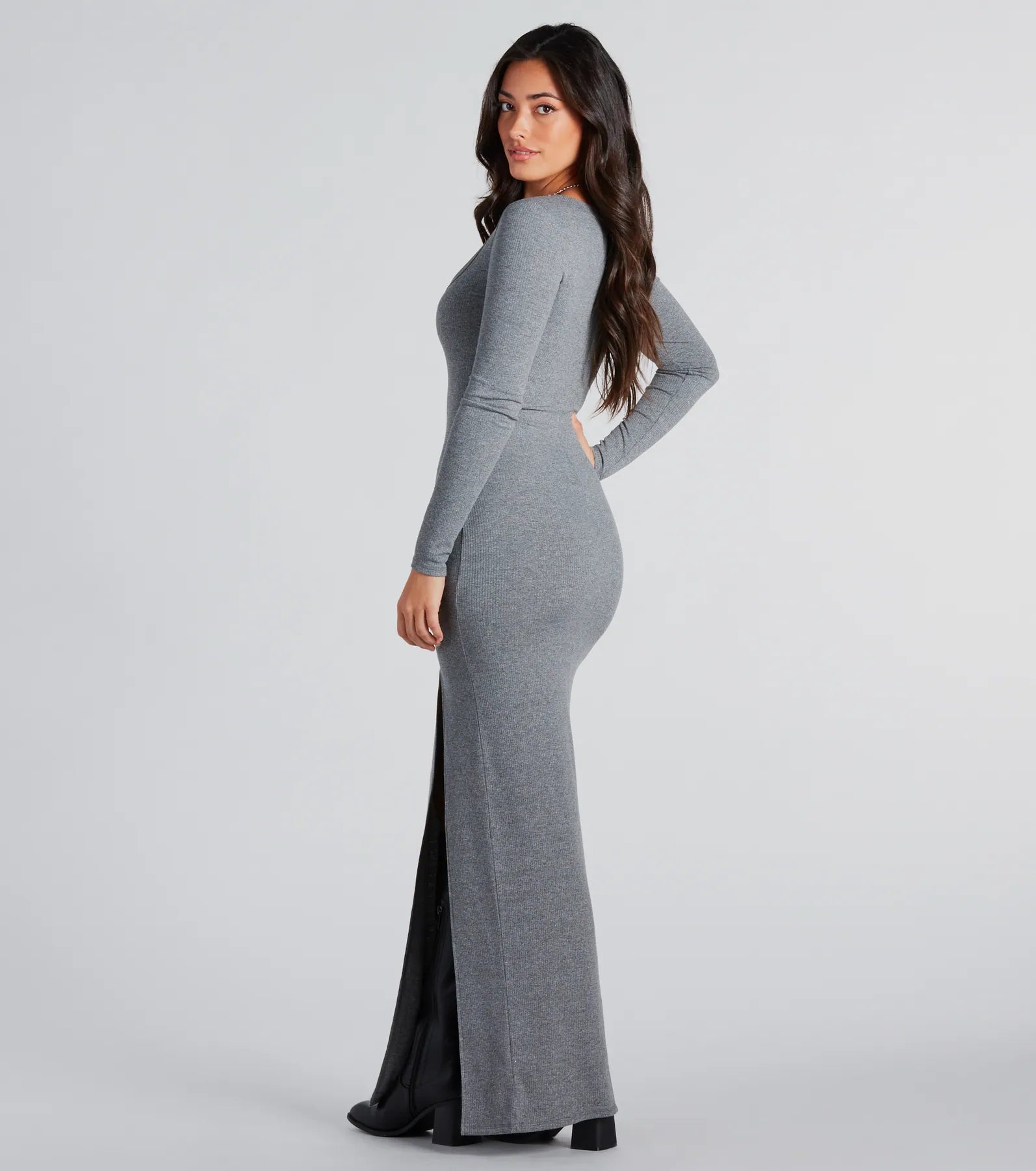 Elevated Vibes Ribbed Knit High Slit Maxi Dress - Image 3