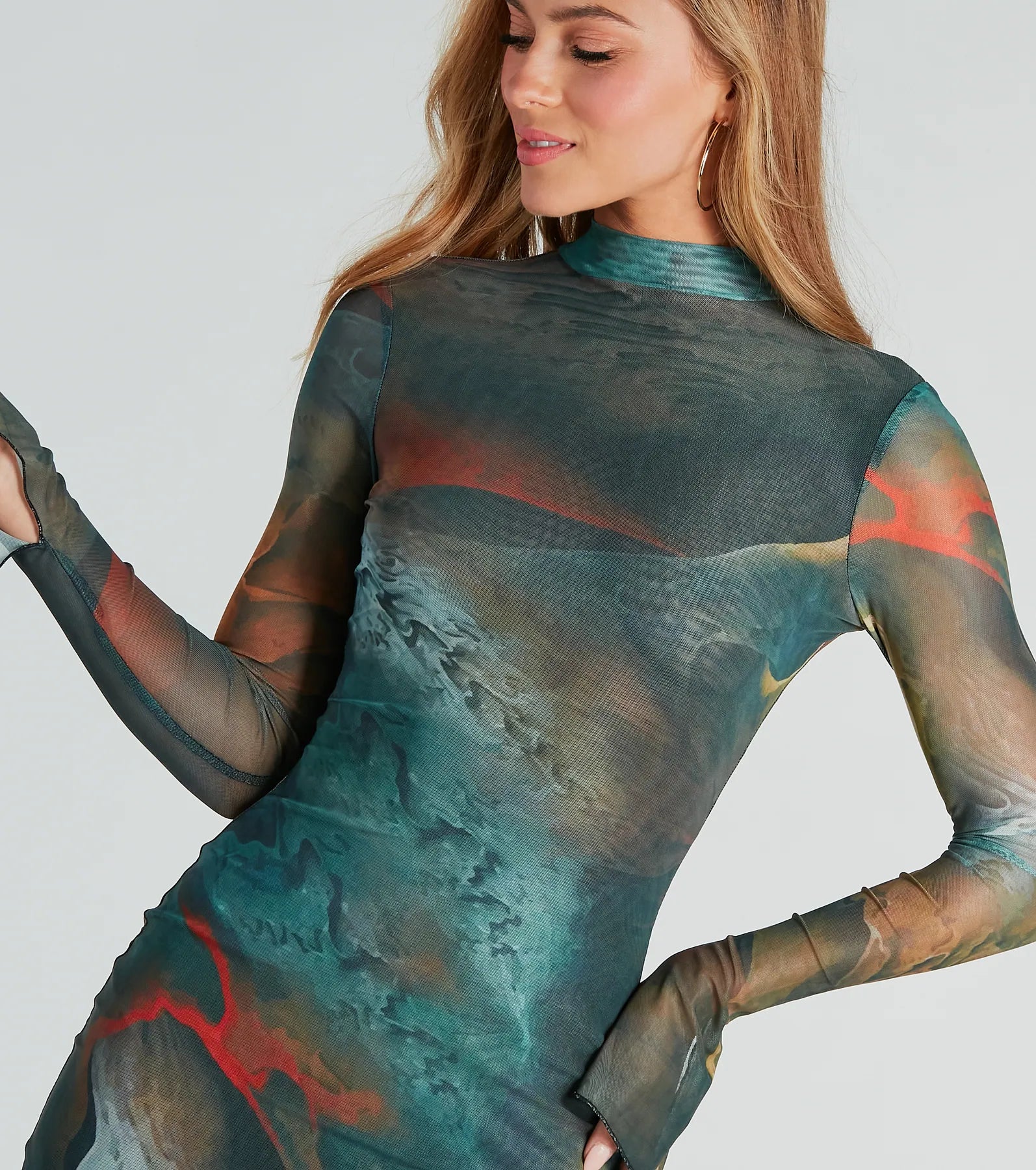 Artsy Play Abstract Mock Neck Mini Dress - Image 12