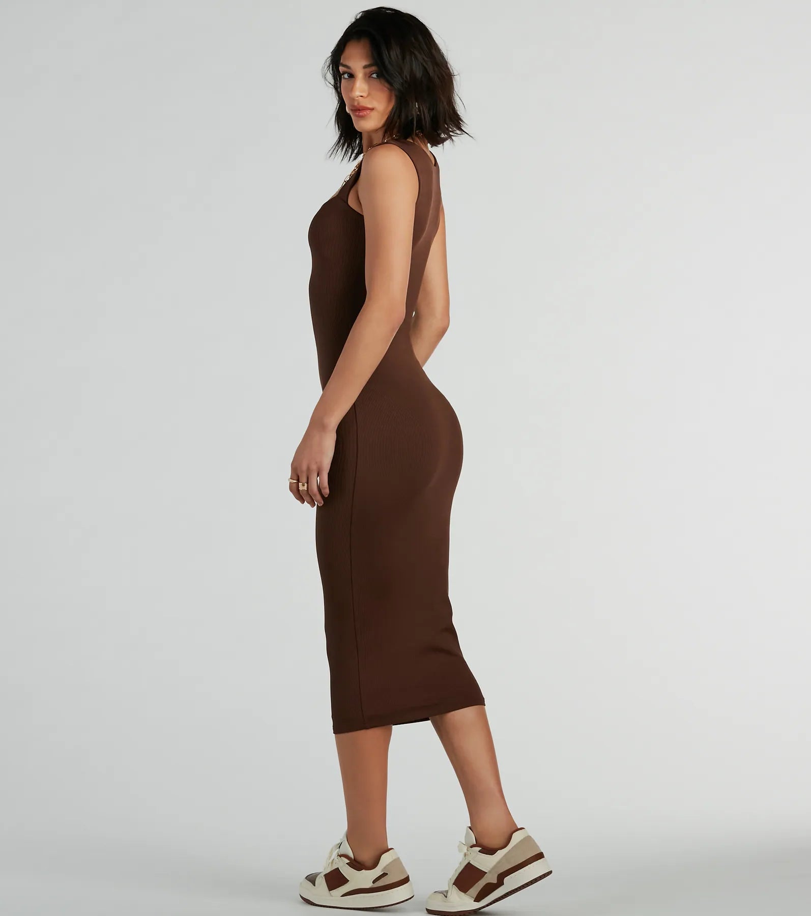 Smooth Silhouette Square Neck Tank Midi Dress - Image 2