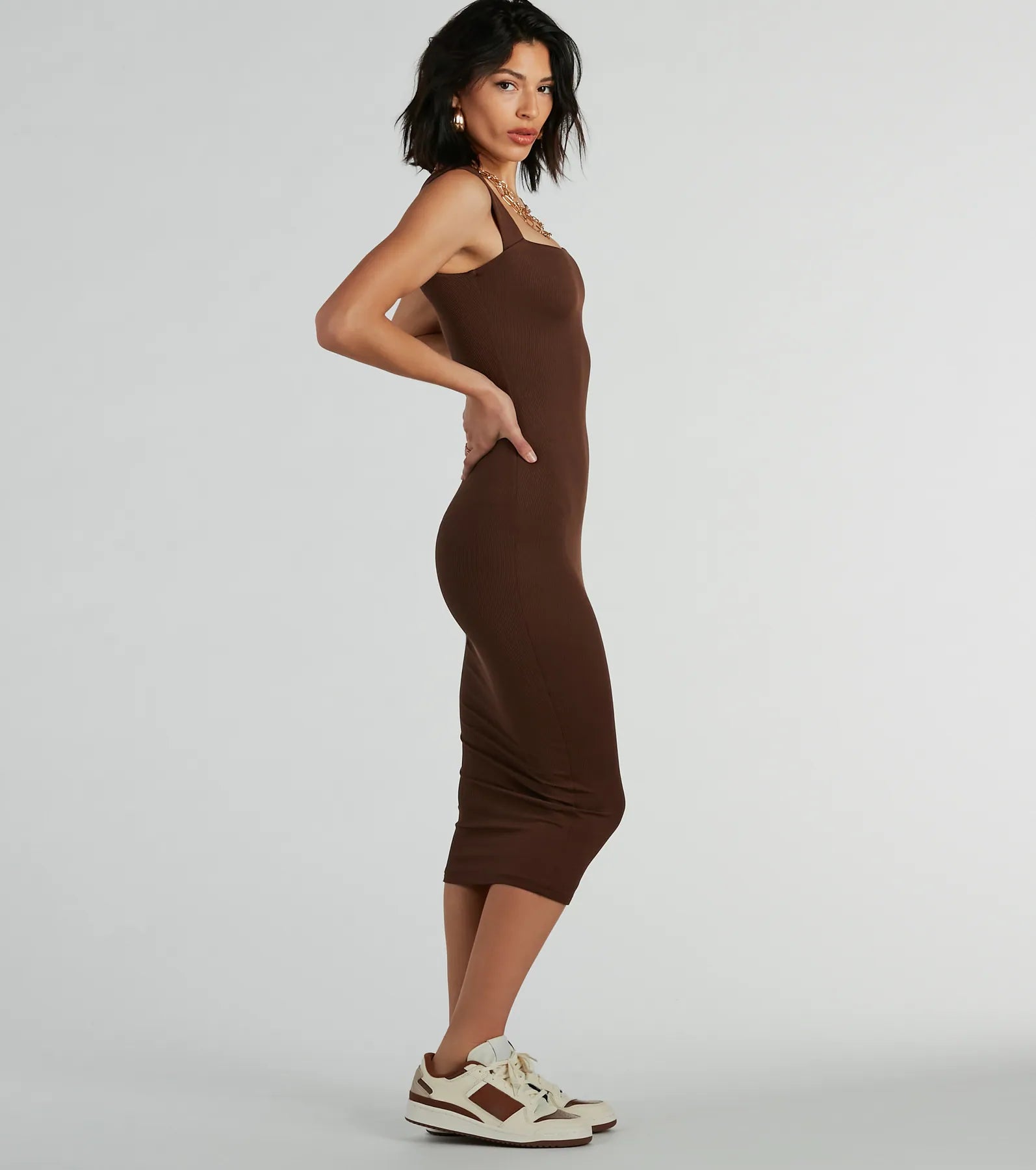 Smooth Silhouette Square Neck Tank Midi Dress - Image 4
