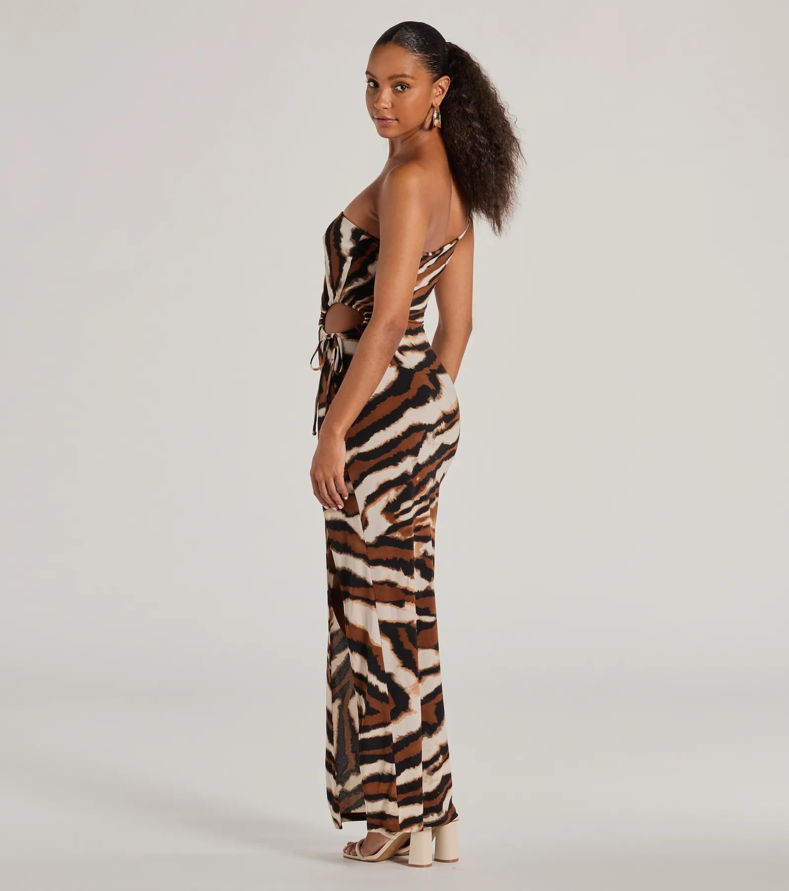 A Little Wild One-Shoulder Zebra Print Maxi Dress - Image 2