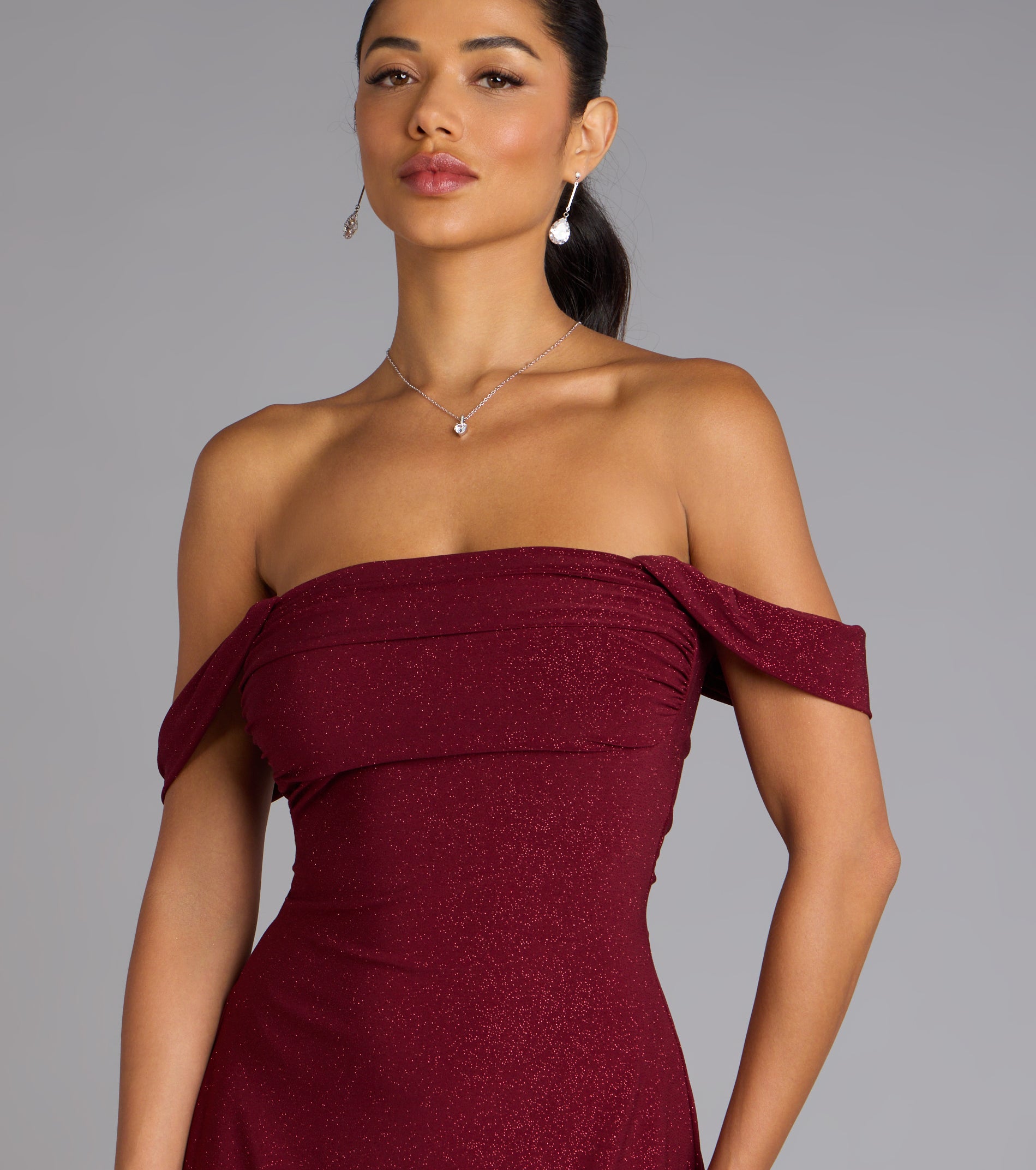 Classic Glitz Glitter Knit Off-The-Shoulder Mini Dress - Image 4
