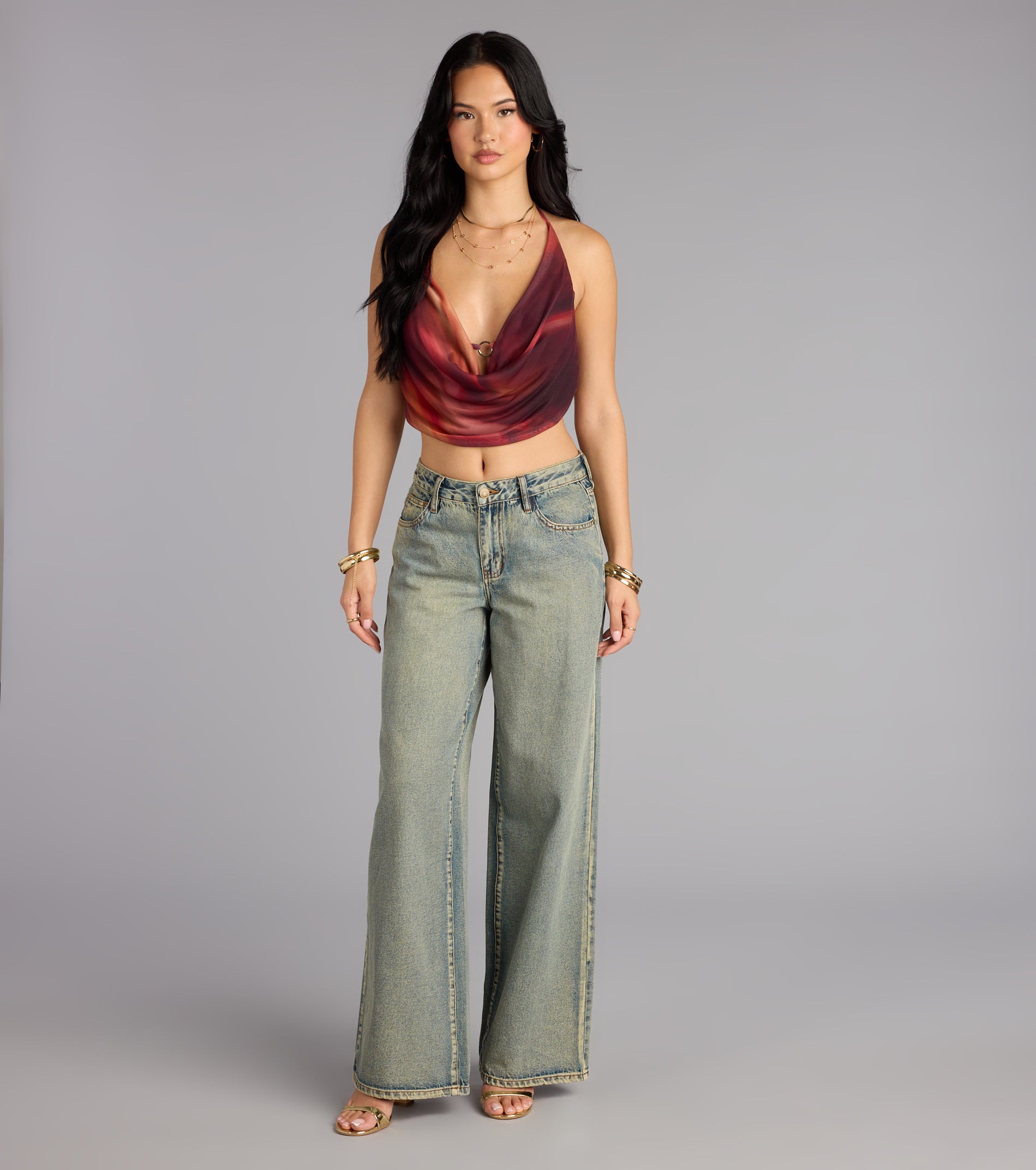 Bold Flow Cowl Halter Crop Top - Image 3