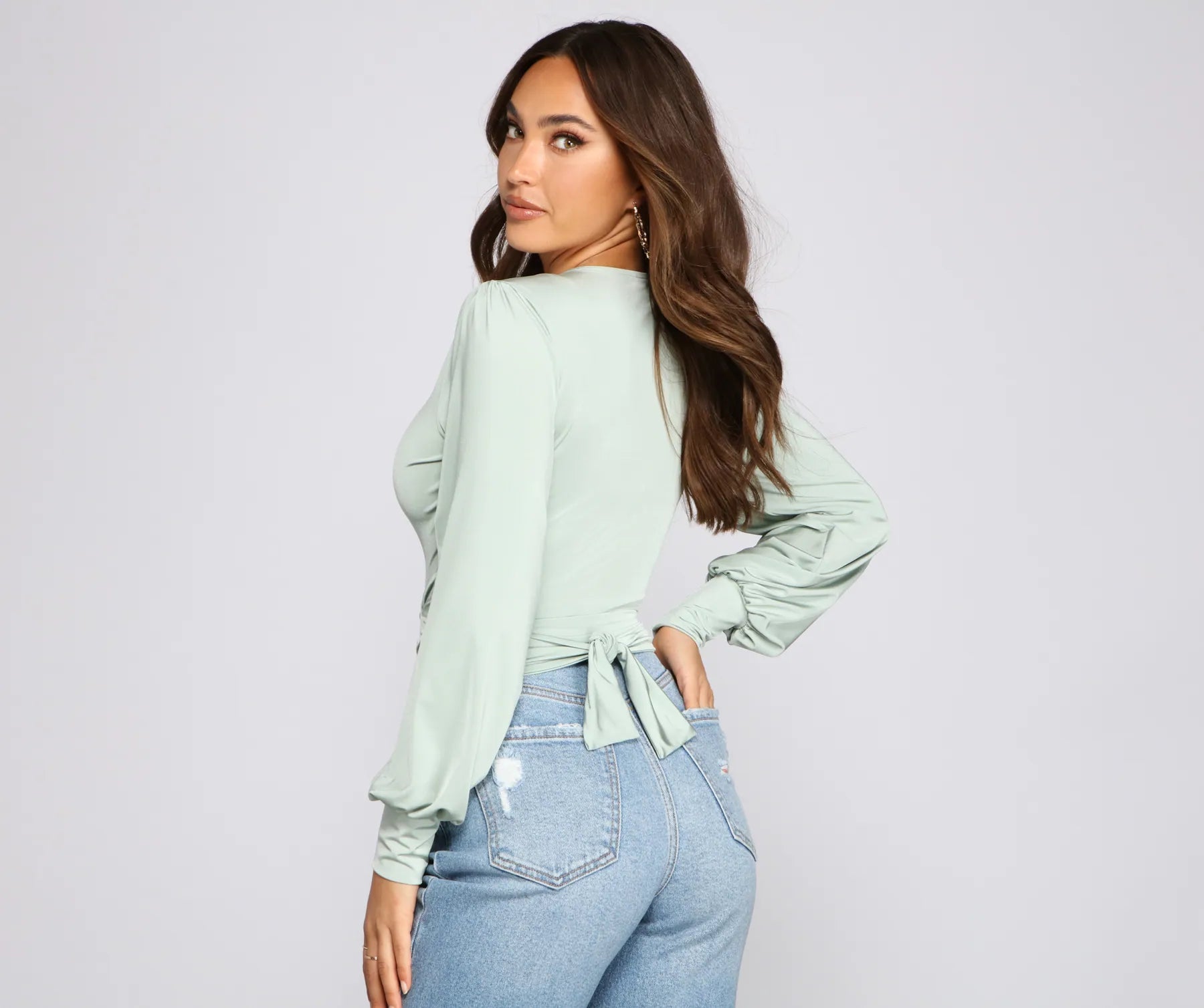 Slinky Knit Wrap Front Top - Image 17