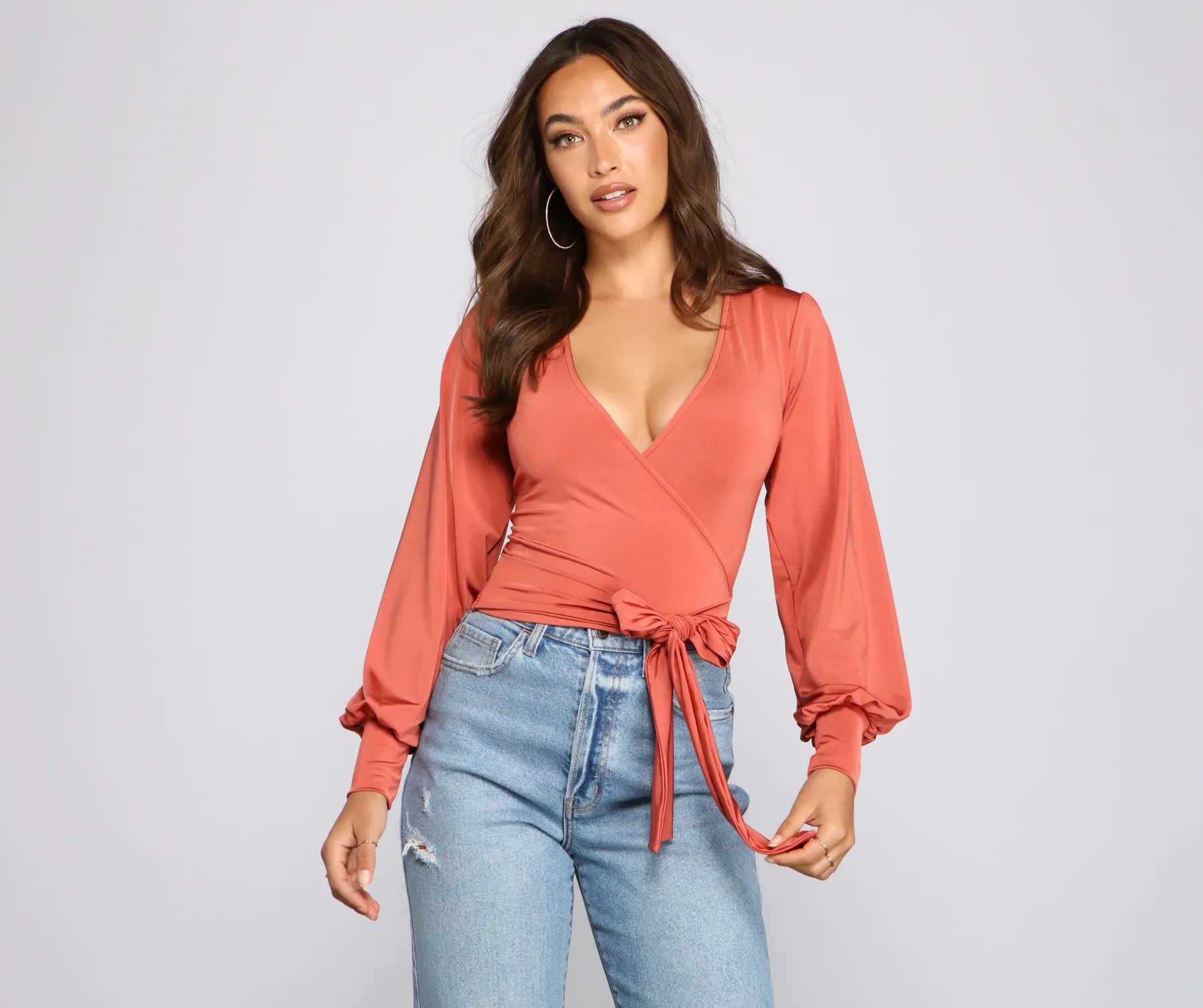 Slinky Knit Wrap Front Top - Image 53