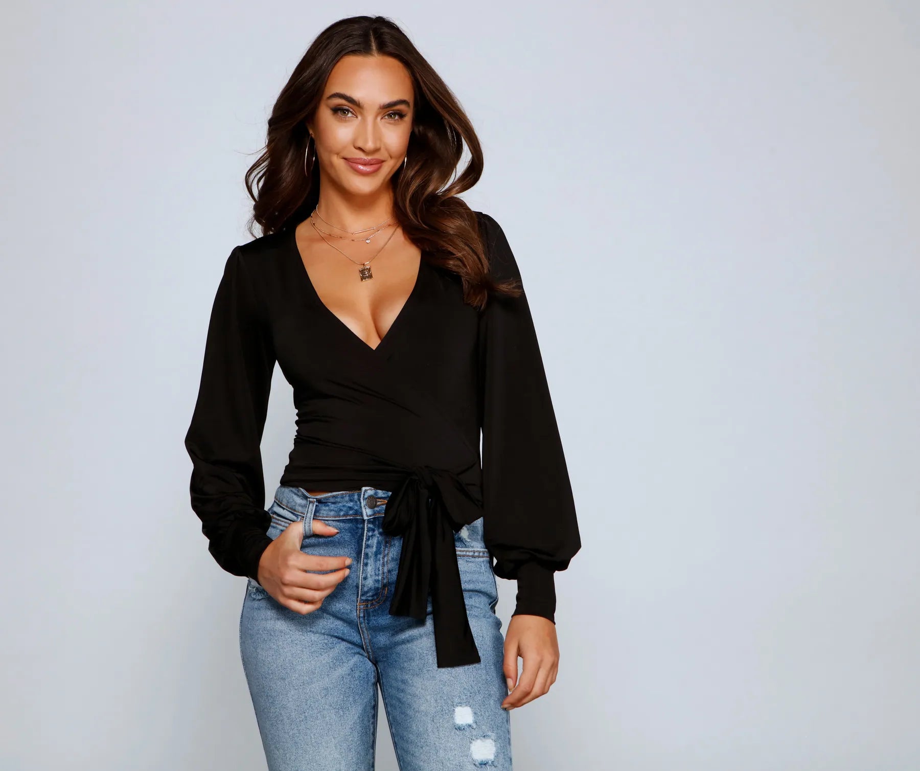 Slinky Knit Wrap Front Top - Image 35