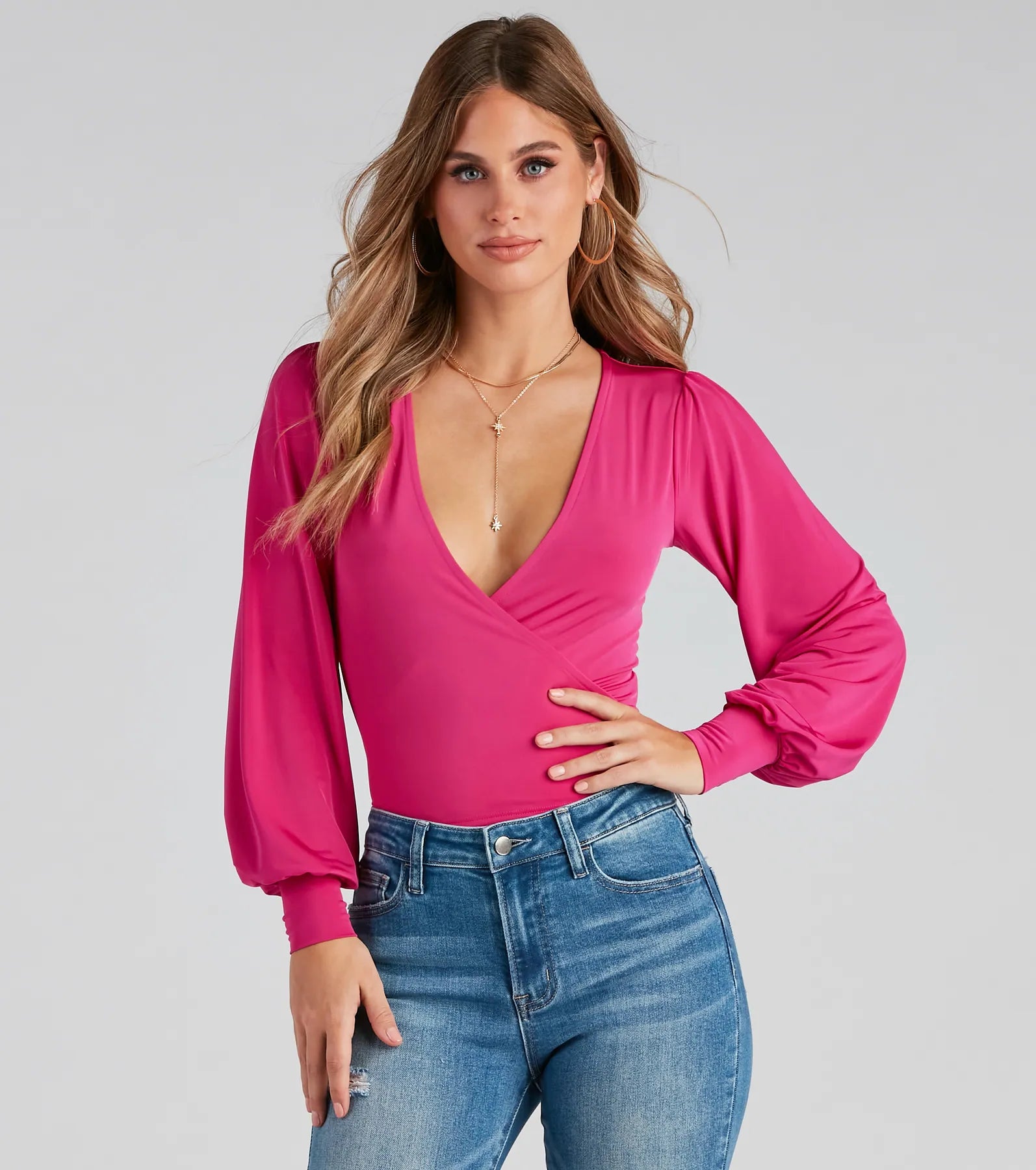 Slinky Knit Wrap Front Top - Image 57