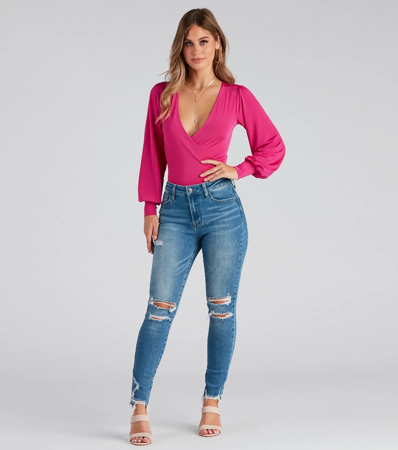 Slinky Knit Wrap Front Top - Image 59
