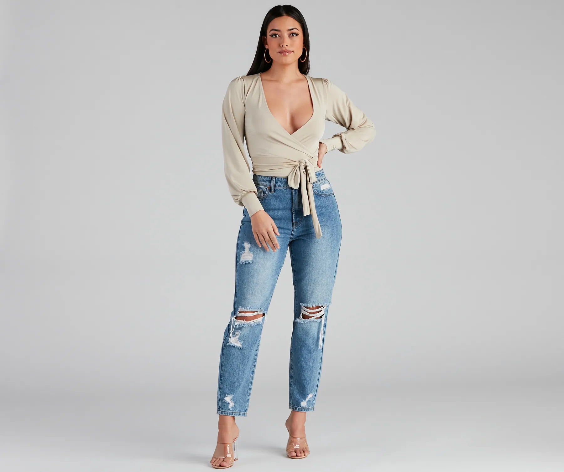 Slinky Knit Wrap Front Top - Image 11