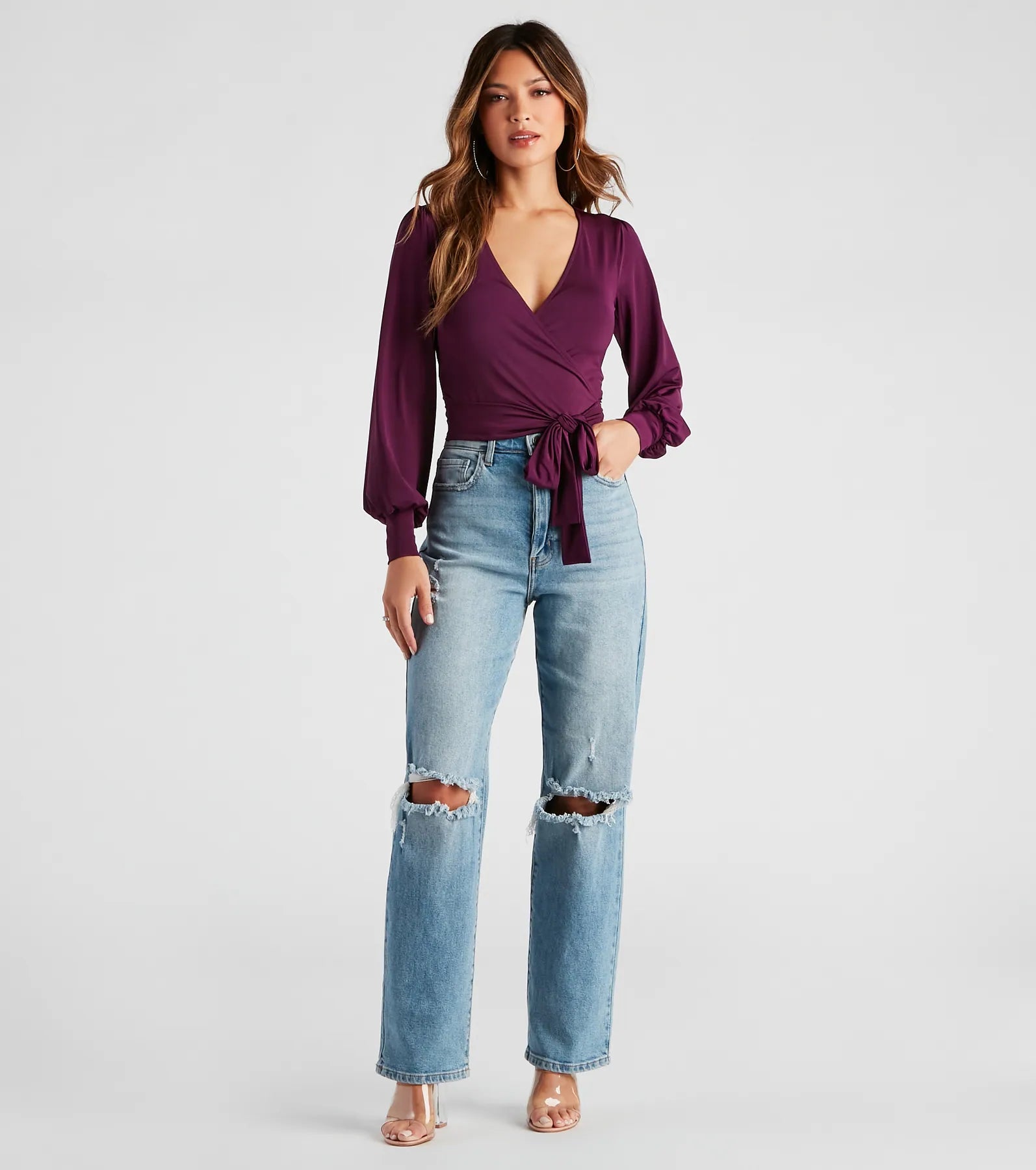 Slinky Knit Wrap Front Top - Image 71