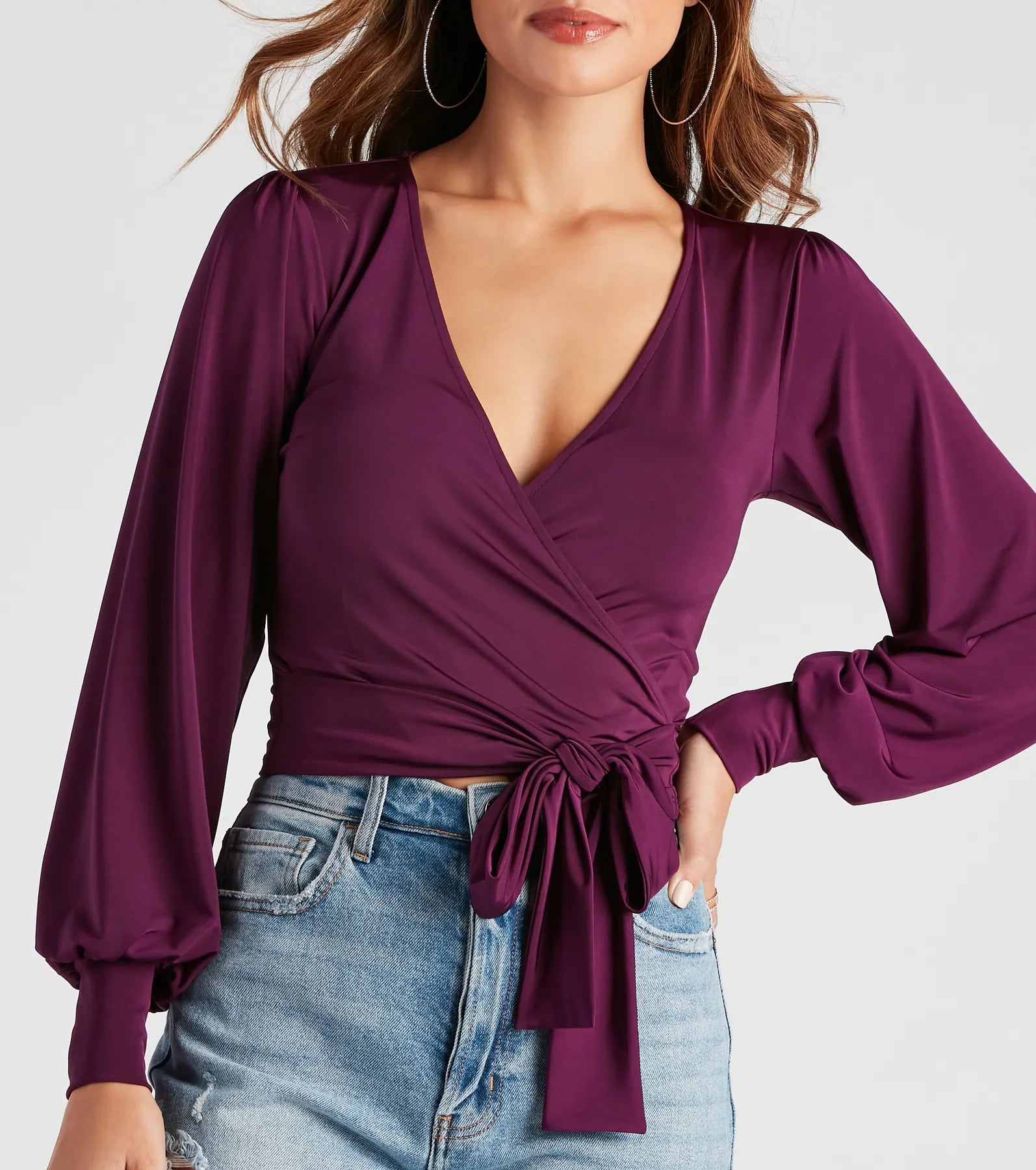 Slinky Knit Wrap Front Top - Image 72