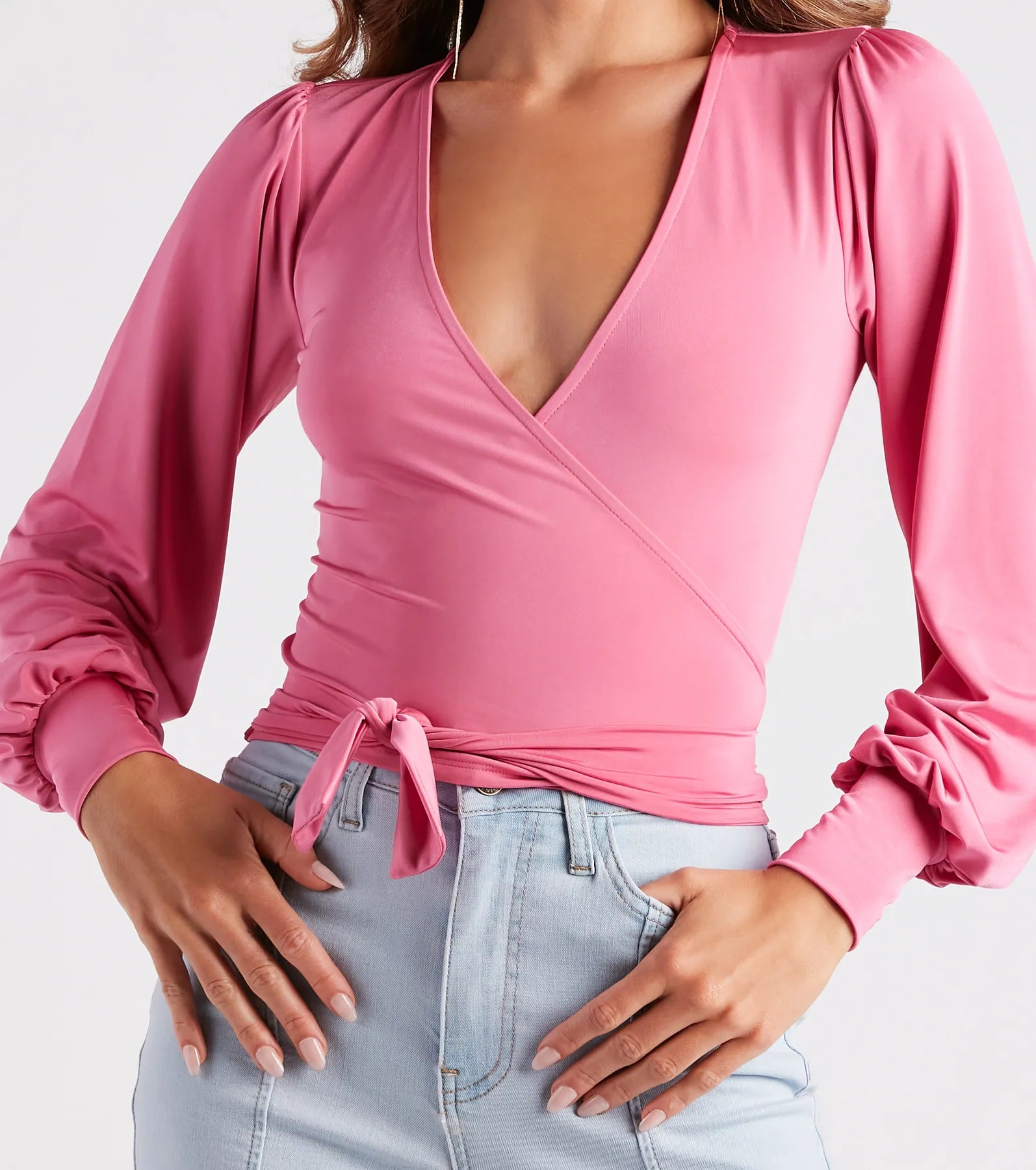 Slinky Knit Wrap Front Top - Image 4