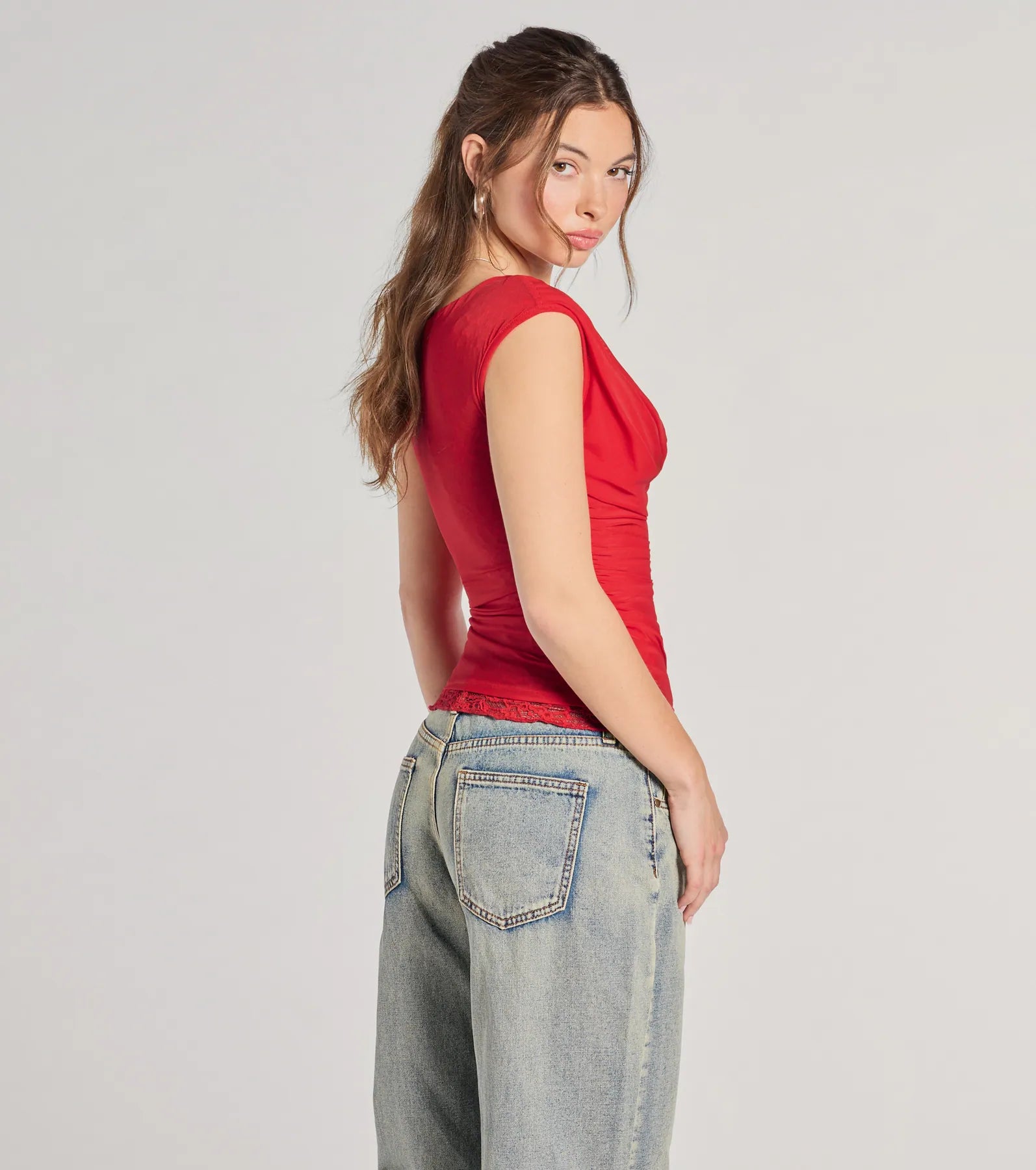 Just A Peek Cap Sleeve Lace Mesh Crop Top - Image 6