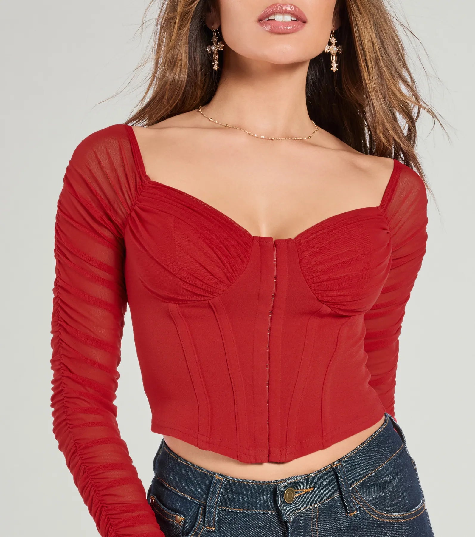 Downtown Looks Long Sleeve Mesh Bustier - Image 8