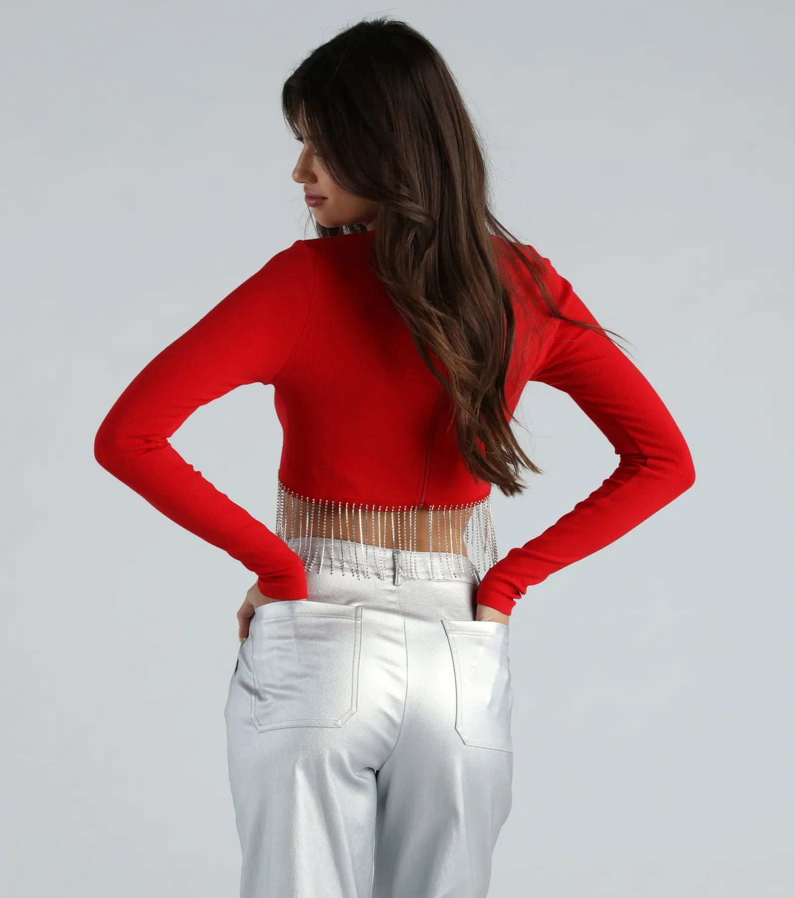 Glam Experince Rhinestone Fringe Crop Top - Image 7