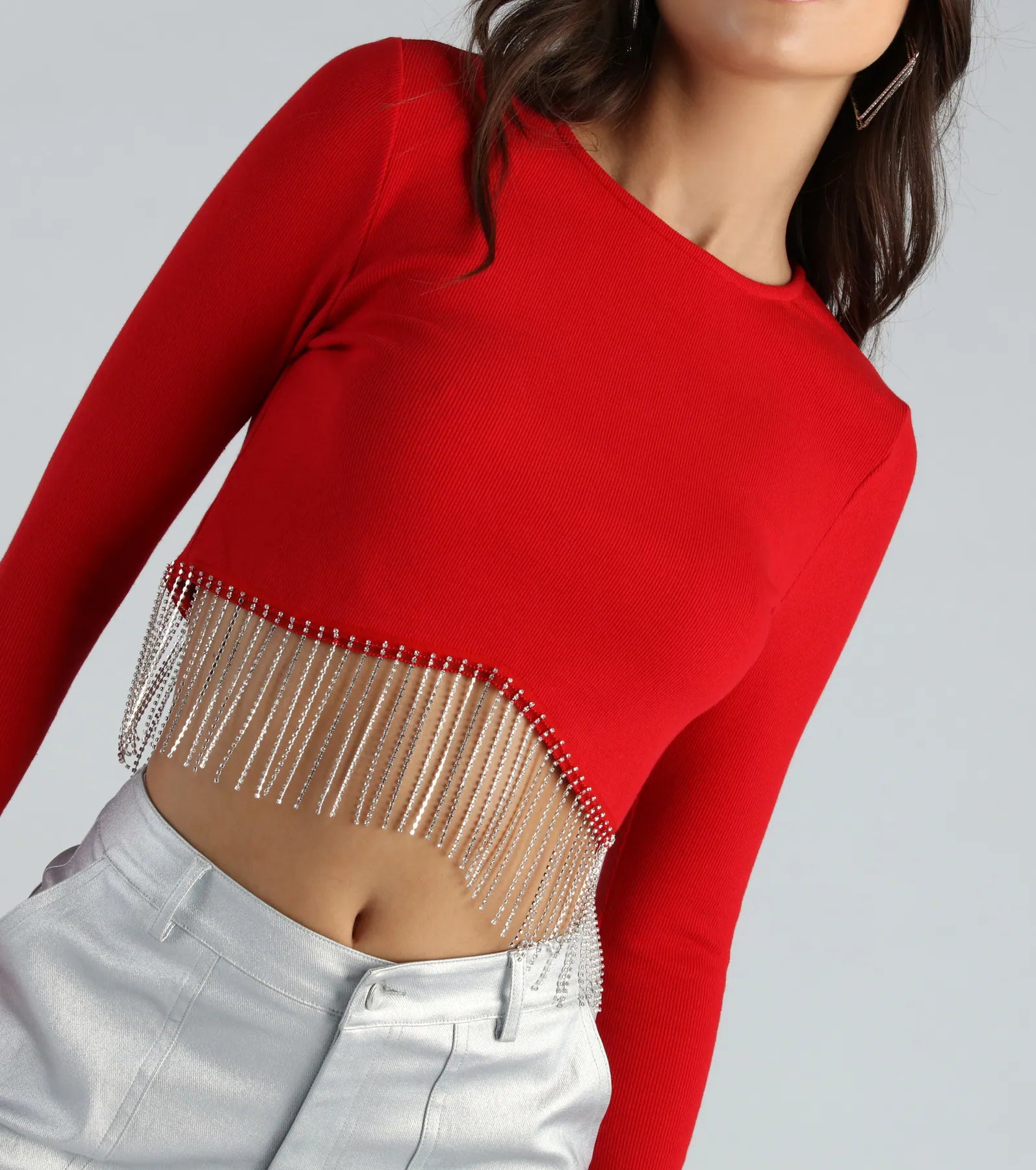 Glam Experince Rhinestone Fringe Crop Top - Image 8