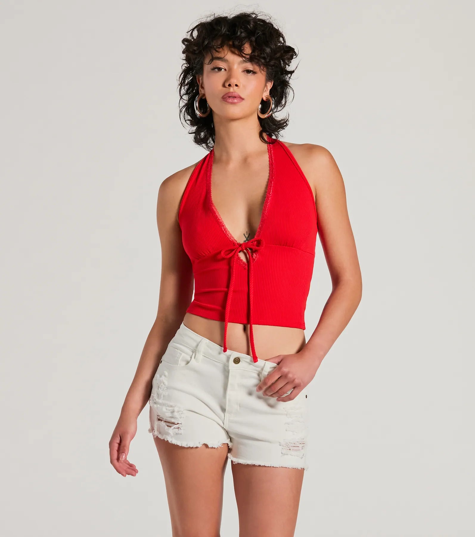 Mood For Love Lace Trim Halter Crop Top - Image 13