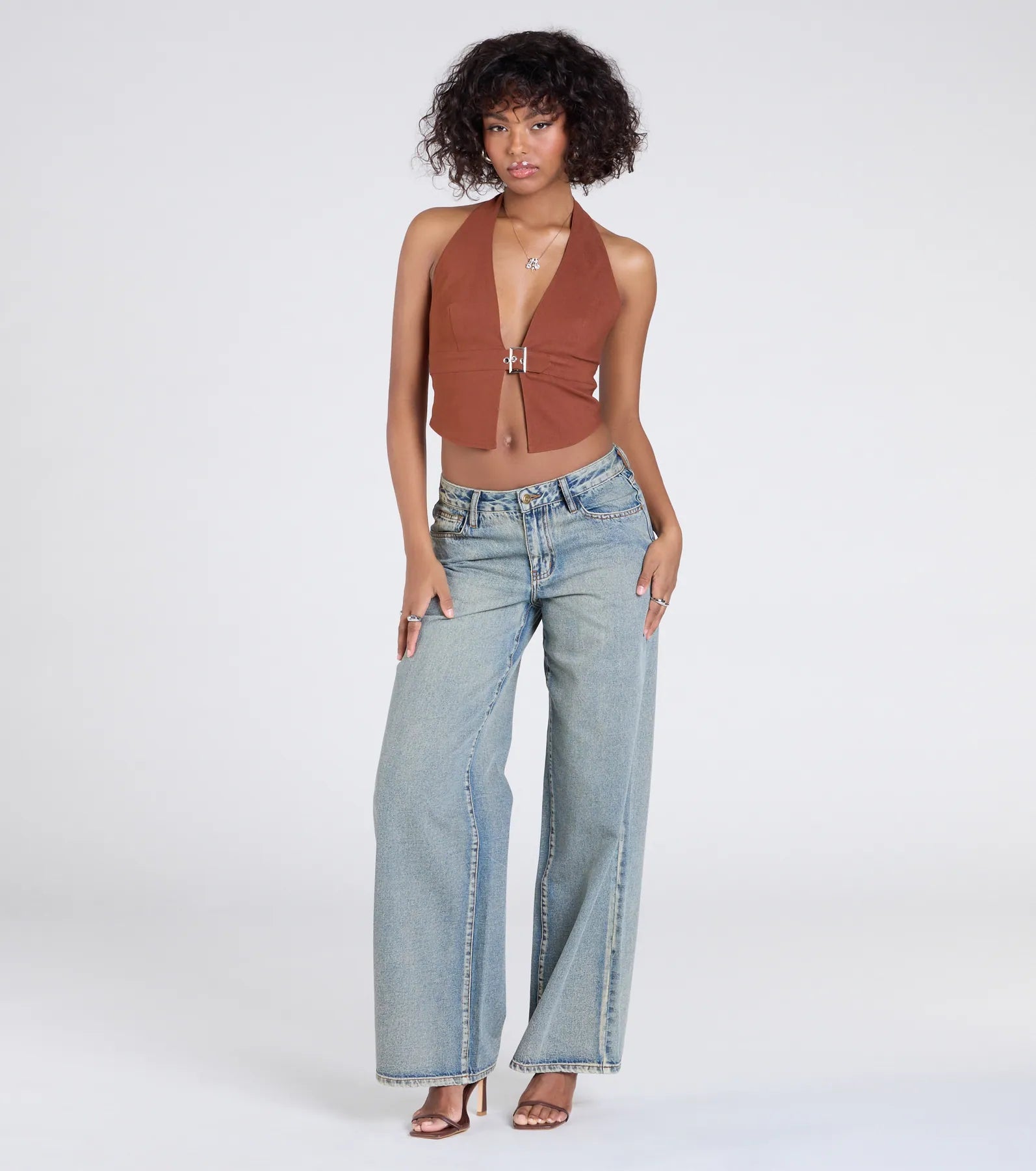 Sultry Trend Buckle Strap Halter Crop Top - Image 3