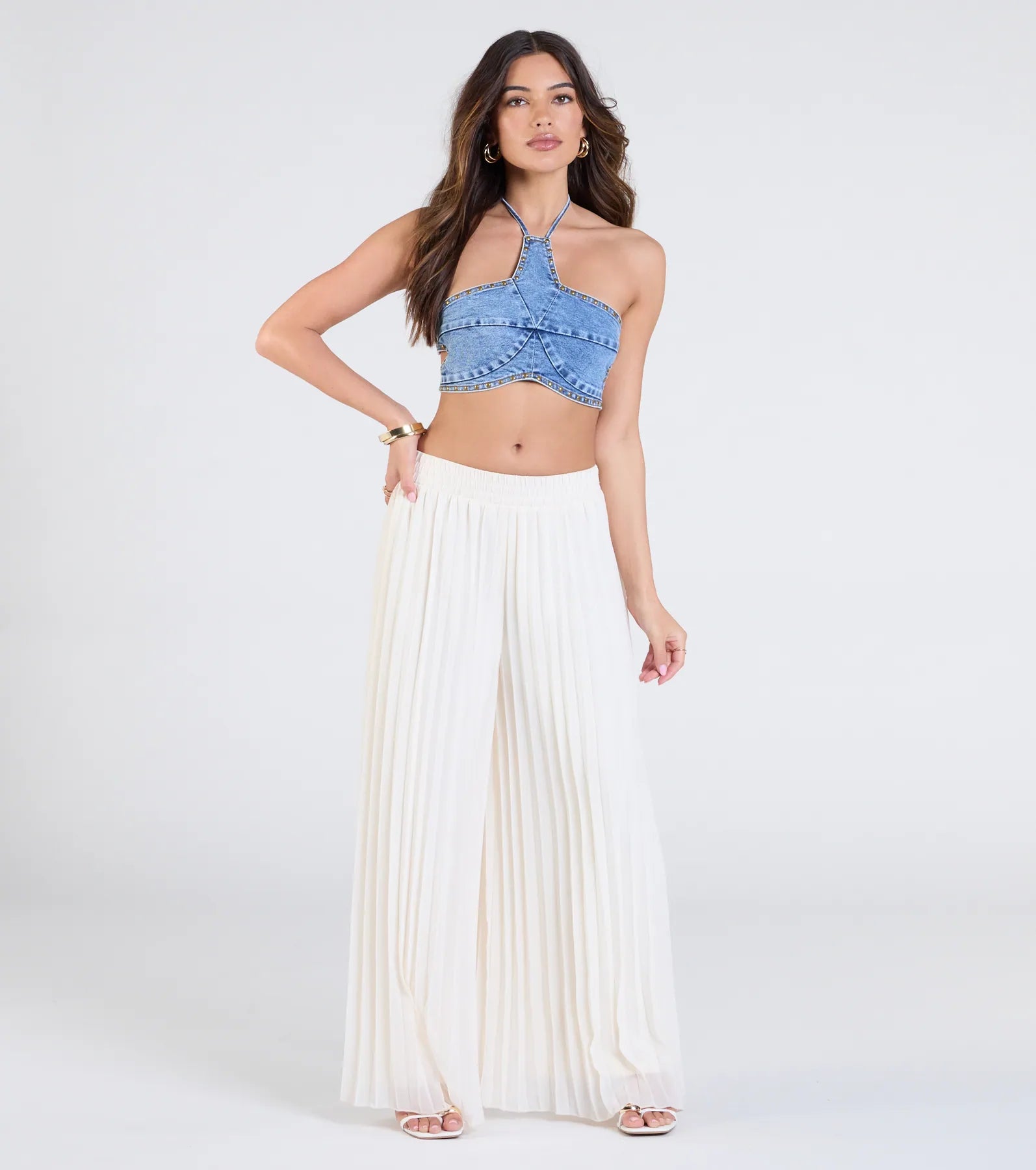 Western Star Halter Studded Denim Crop Top - Image 5
