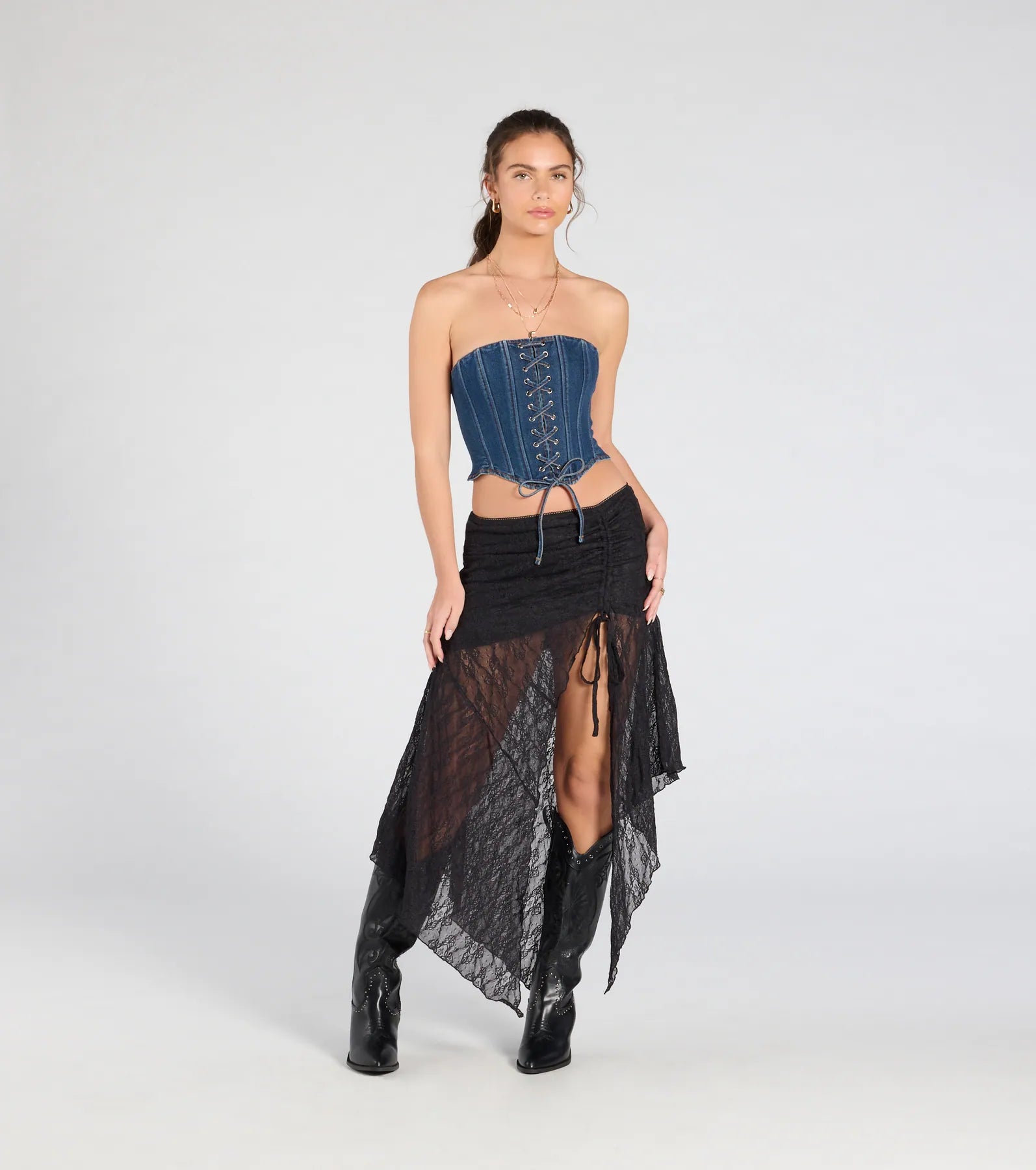 Trendy Style Lace-Up Denim Corset Top - Image 12