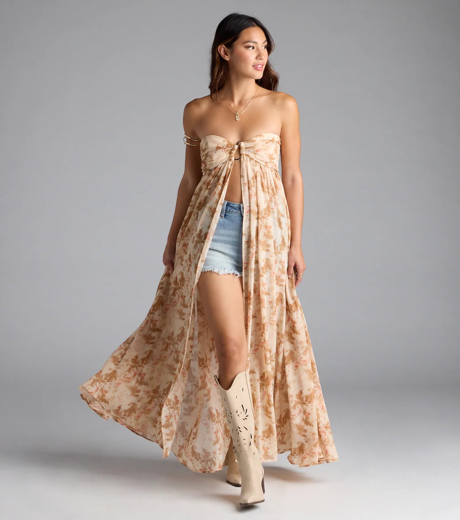 Wanderlust Calling Strapless Abstract Flowy Tunic Top - Image 2