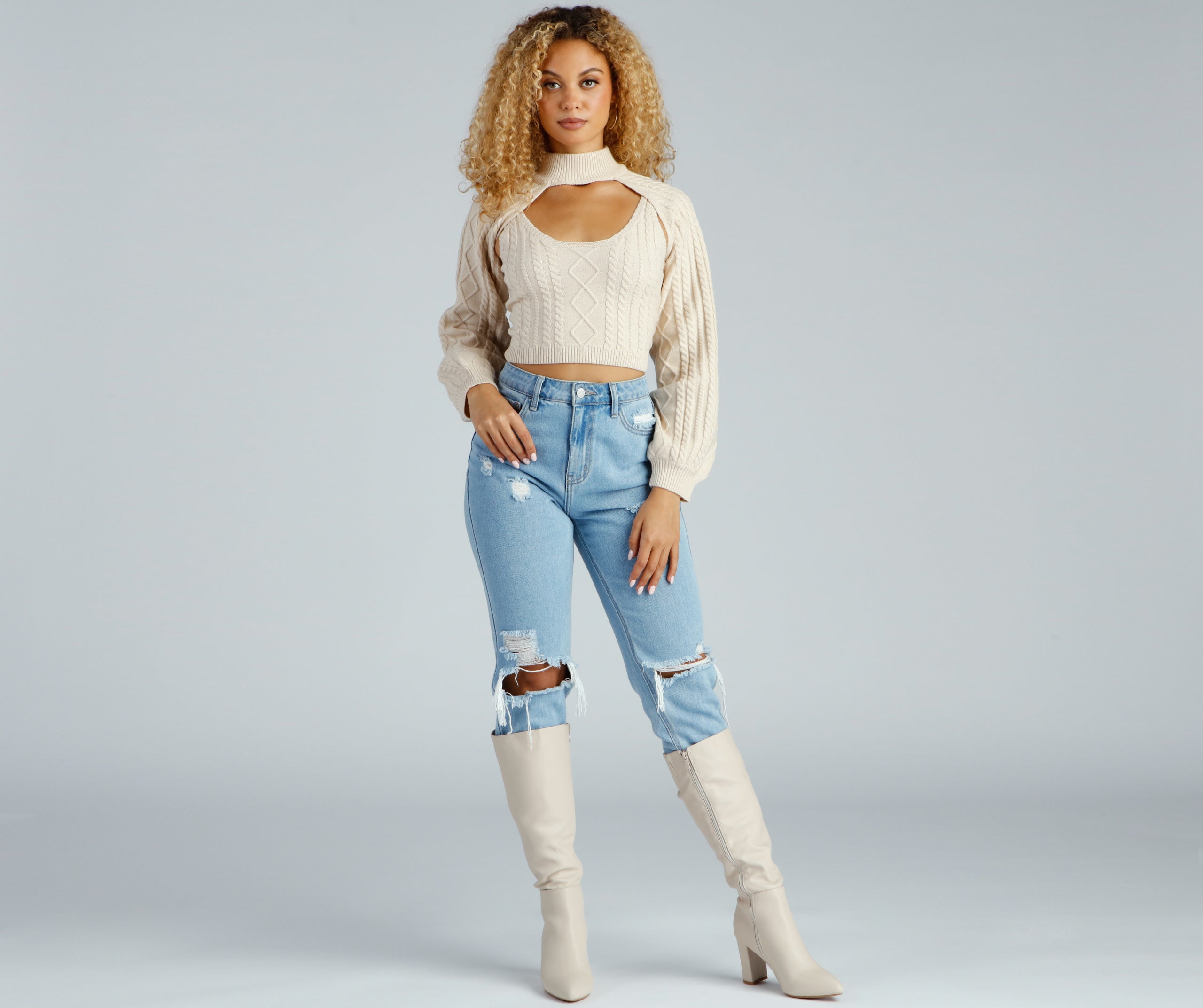 Autumn Harvest Mock Neck Sweater Top - Image 4