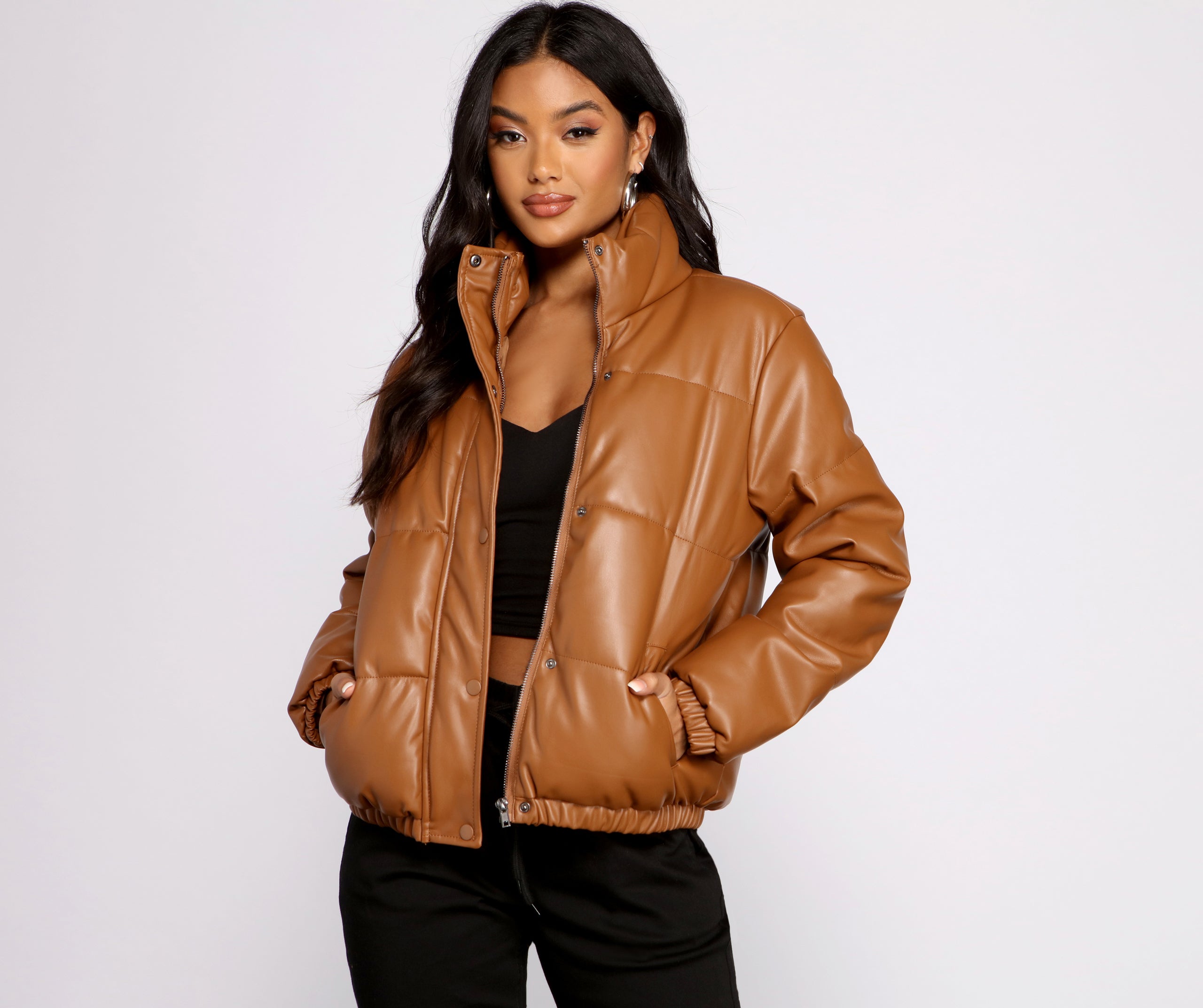 Chic Faux Leather Puffer Jacket - Image 7