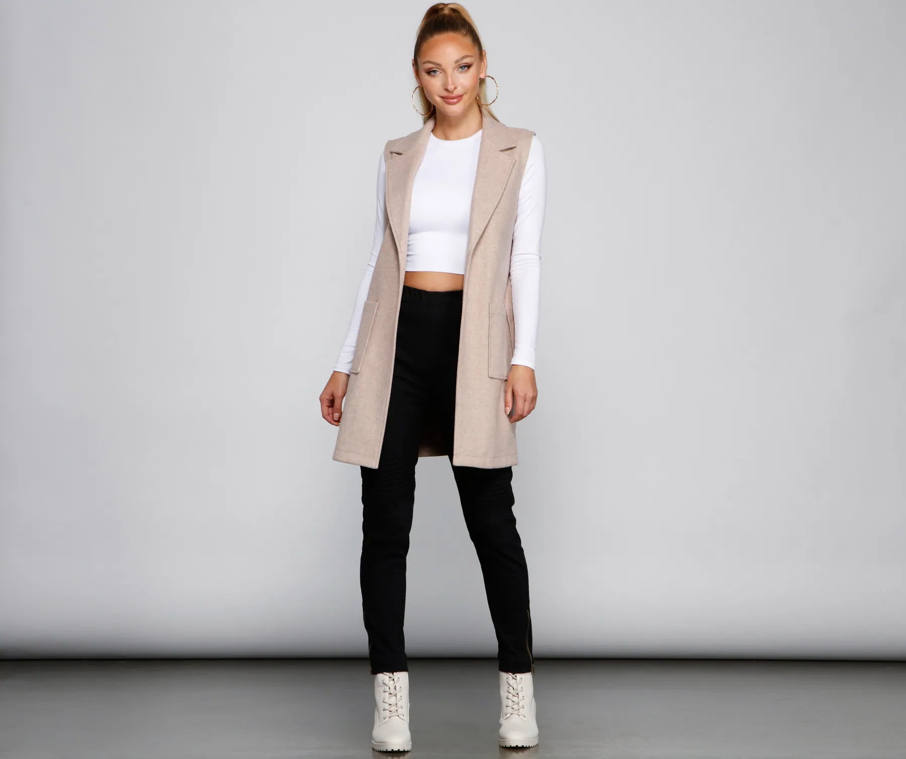 City Girl Faux Wool Trench Vest - Image 9