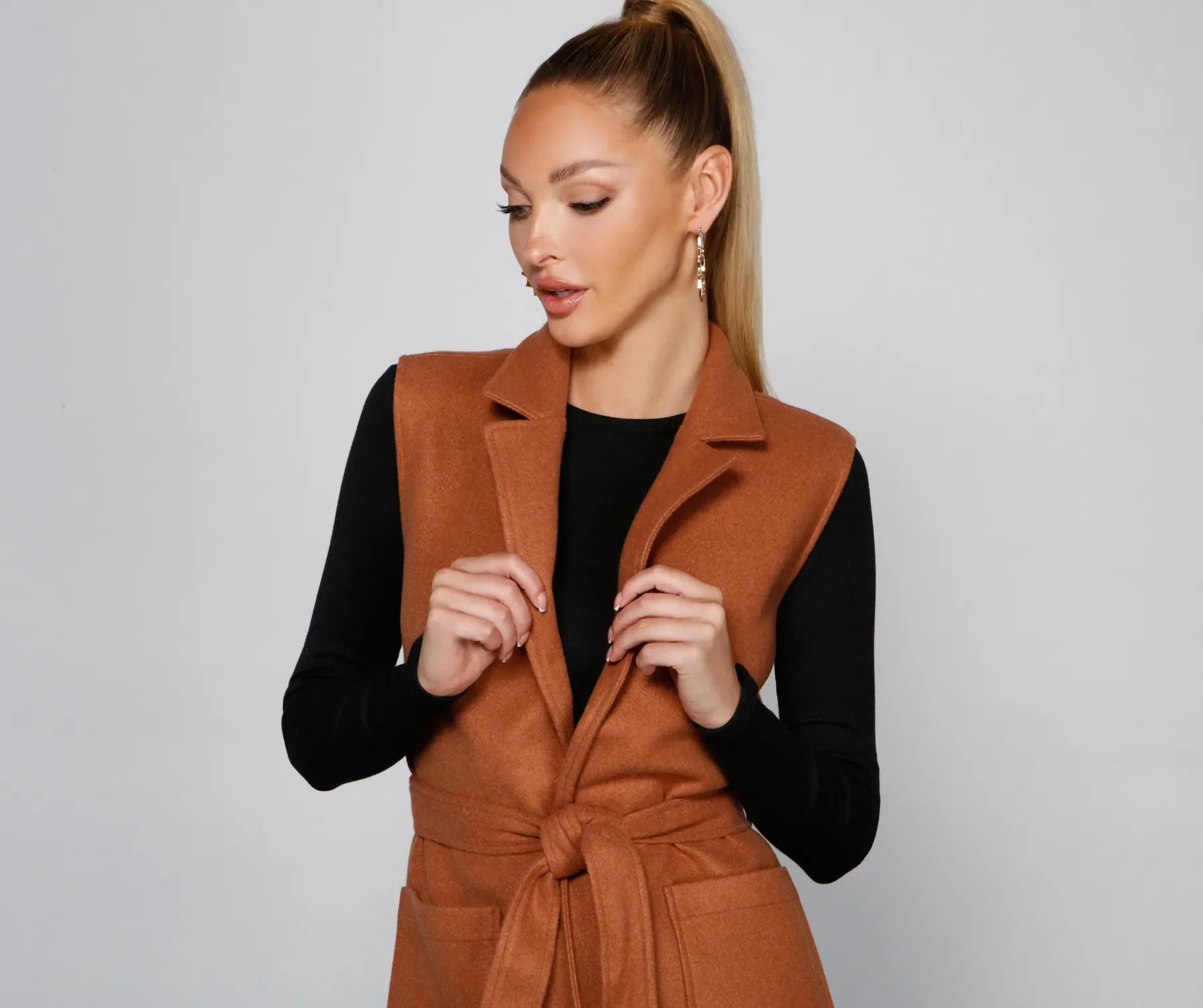 City Girl Faux Wool Trench Vest - Image 3