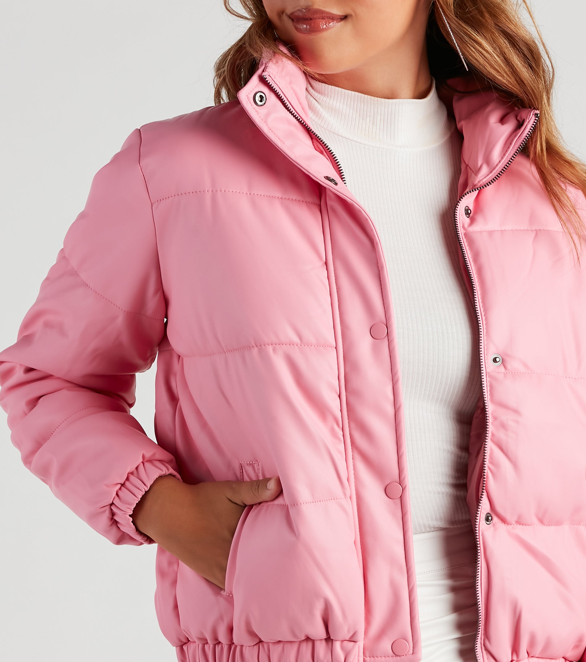 Stylish Edge Faux Leather Puffer Jacket - Image 4