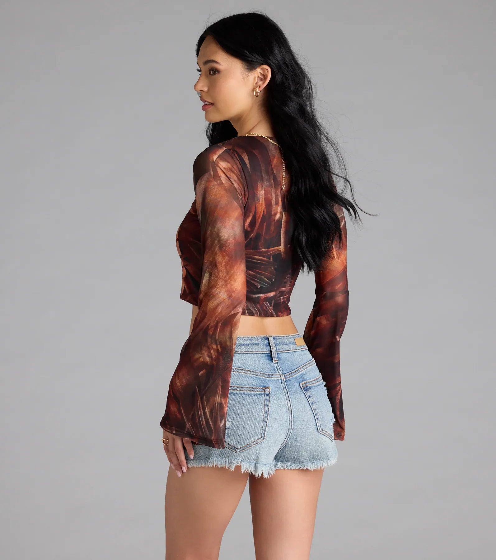 Getaway Vibe Tropical Print Tie-Front Top - Image 2