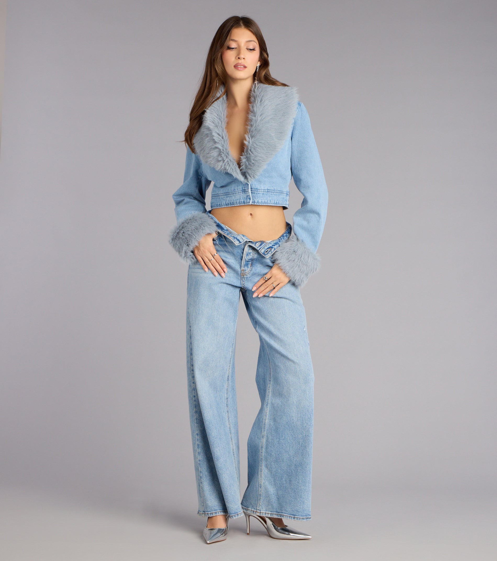 Ice Queen Removable Faux Fur Denim Jacket - Image 4
