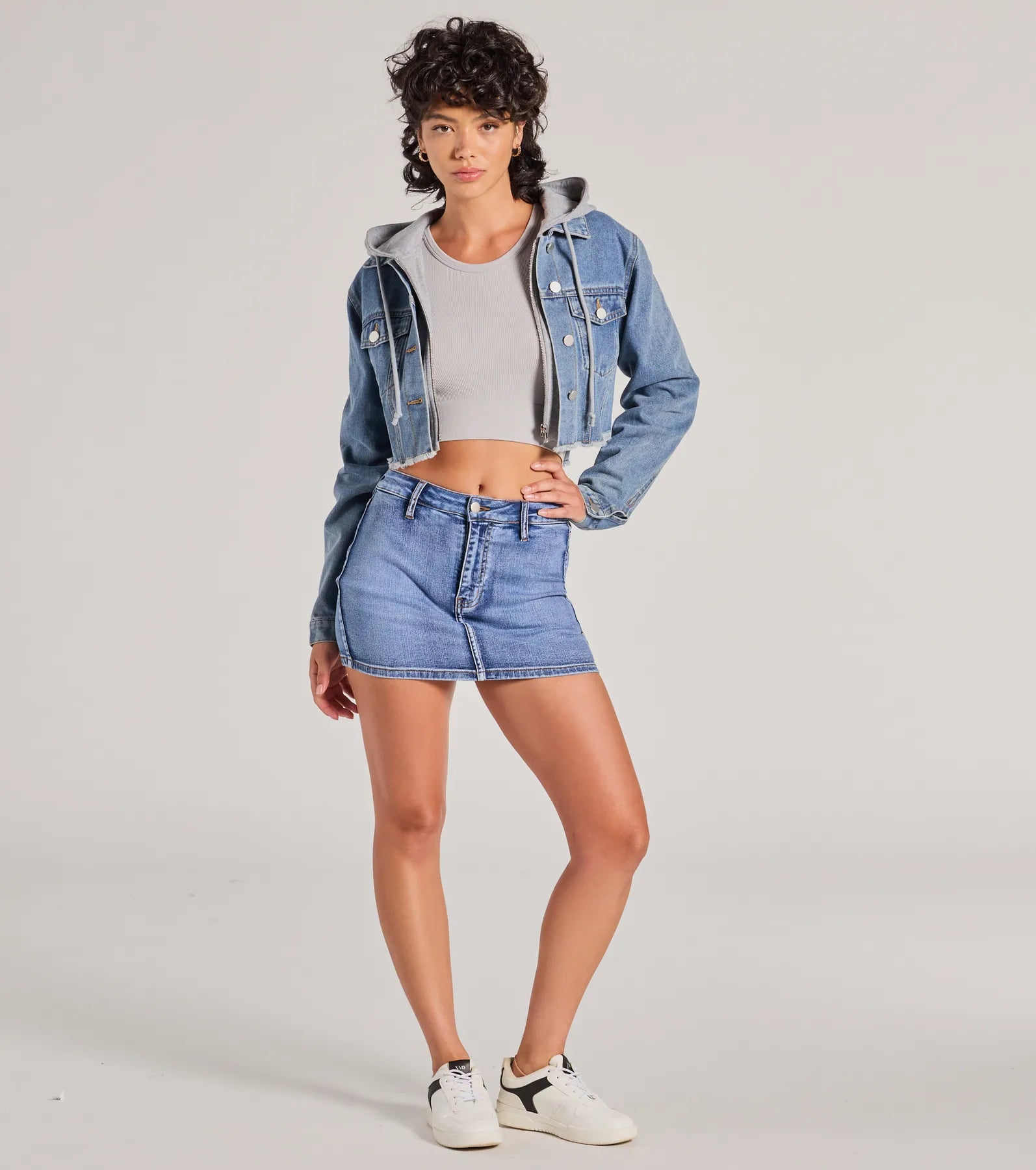 The Next Level Cropped Fleece Denim Jacket - Image 3