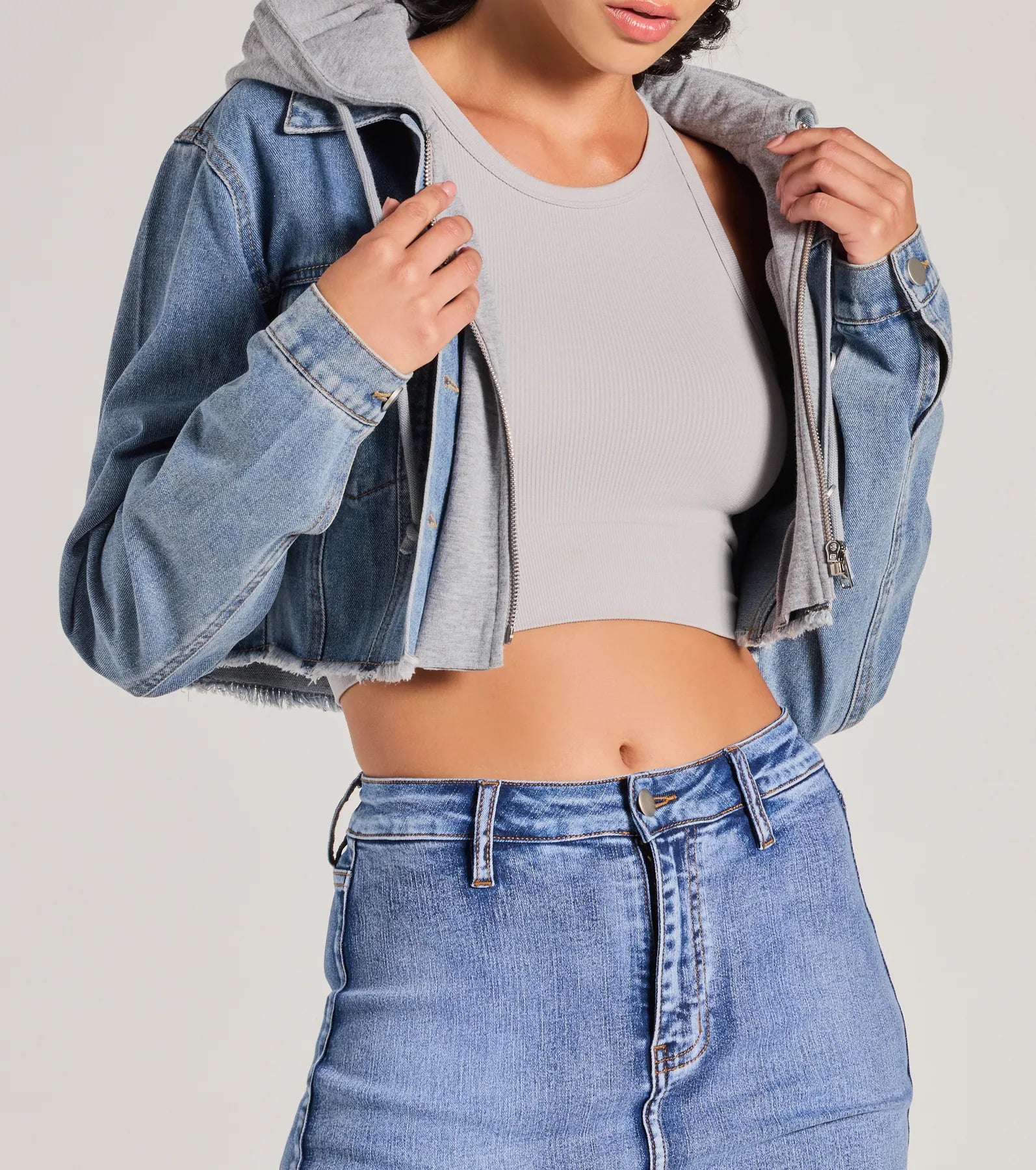 The Next Level Cropped Fleece Denim Jacket - Image 4