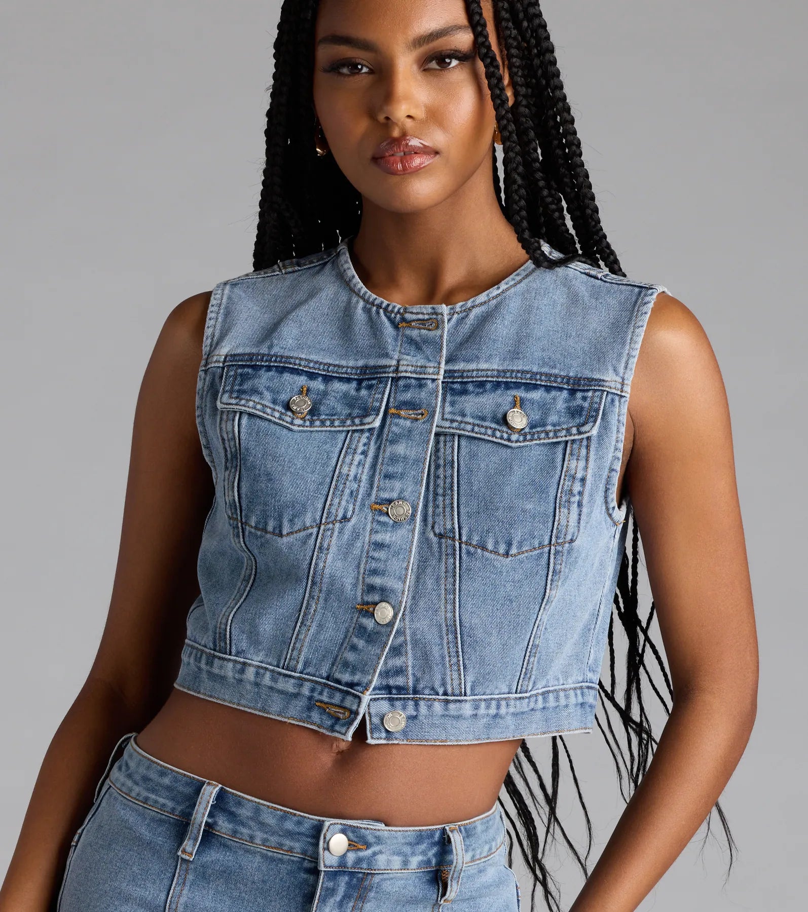 Trendy Mood Cropped Denim Vest - Image 4