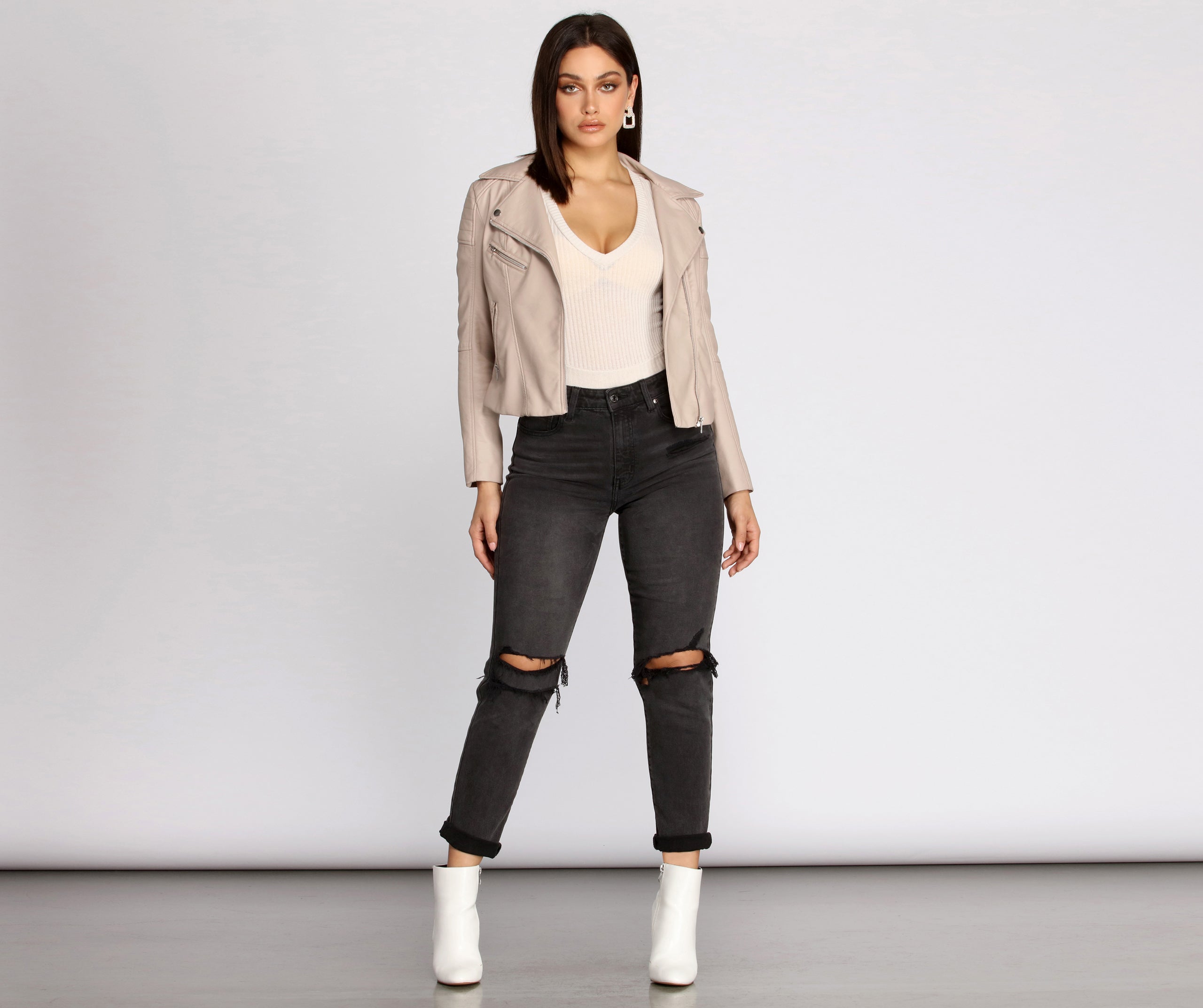 Asymmetric Zip Faux Leather Jacket - Image 3