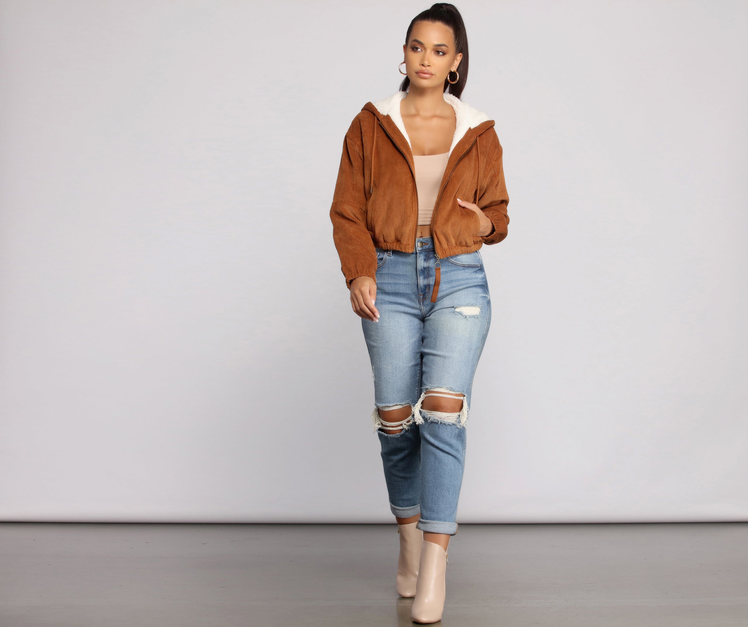 Corduroy Cutie Cropped Sherpa Jacket - Image 3