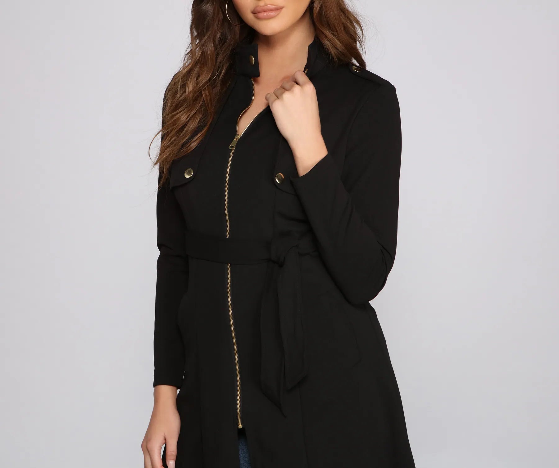 Belted Sophistication Crepe Trench Dress - Image 8