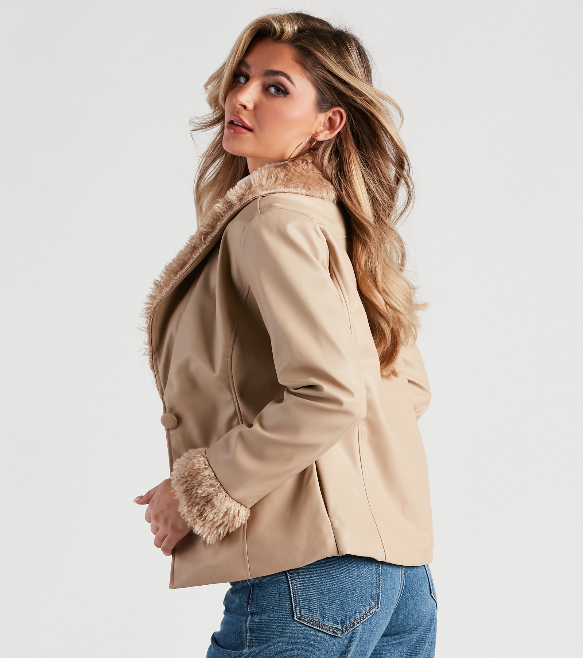 Utterly Fab Faux Fur Leather Blazer - Image 2