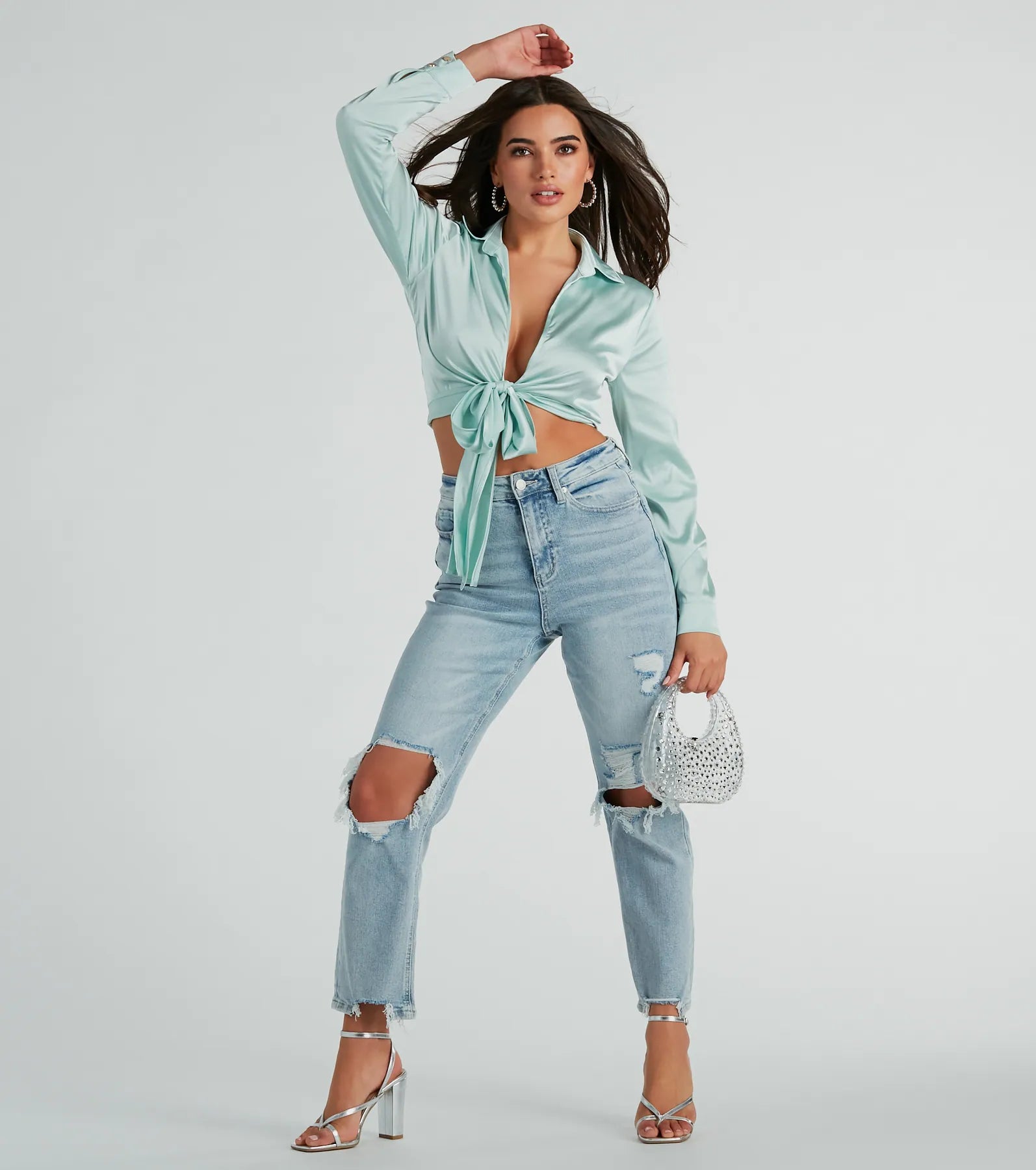 So Sleek Satin Tie-Front Blouse - Image 75