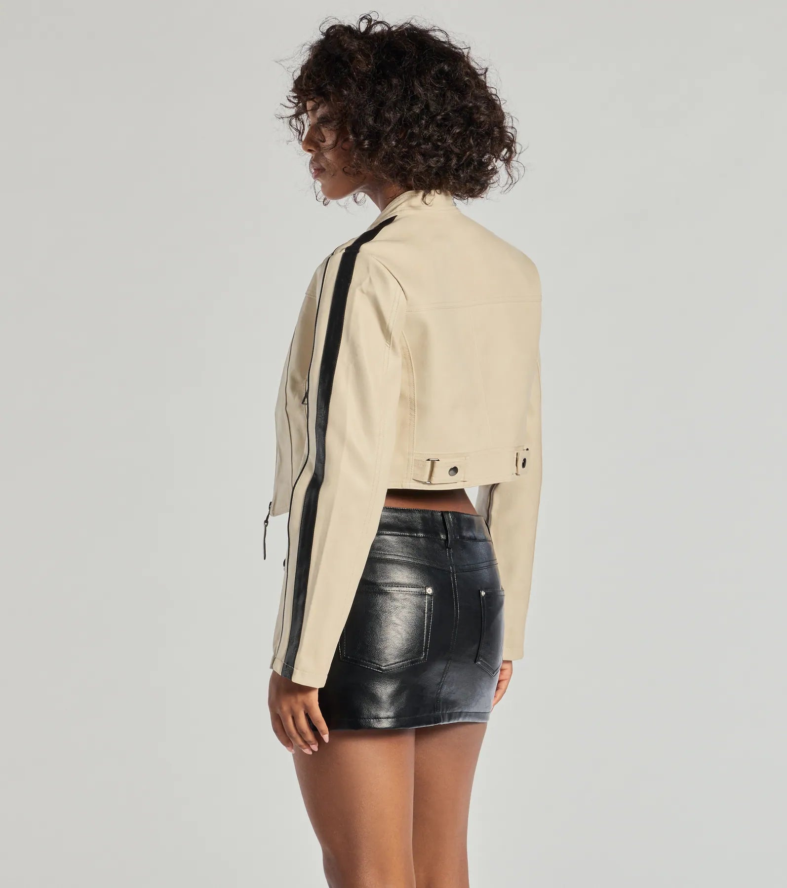 Cool Girl Chic Striped Faux Leather Jacket - Image 2