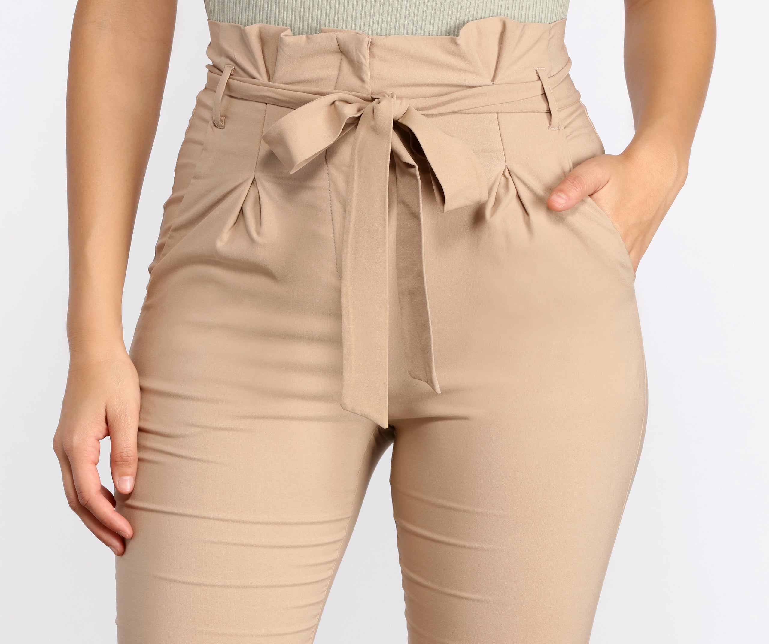 Tie Waist Skinny Paperbag Pants - Image 4