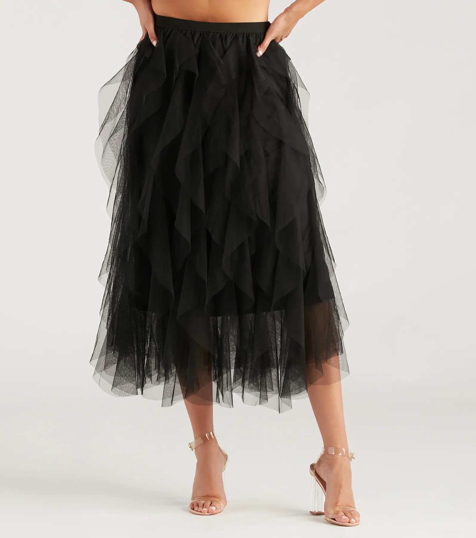 A Little Drama Ruffled Tulle Midi Skirt - Image 5