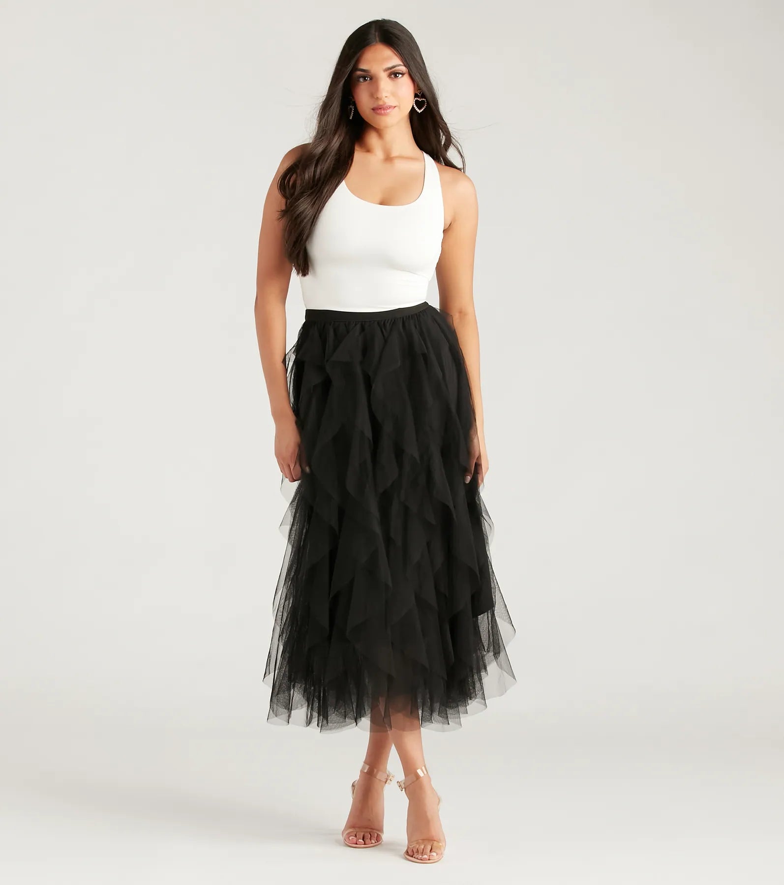 A Little Drama Ruffled Tulle Midi Skirt - Image 6