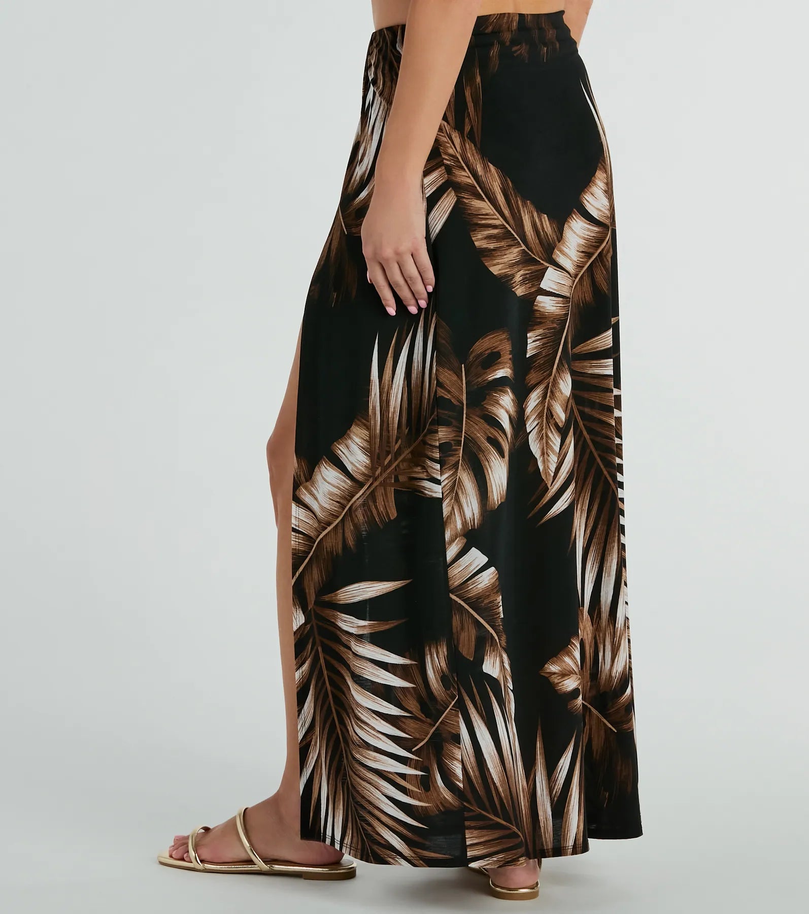 Vacation Queen High-Rise Slit Tropical Maxi Skirt - Image 3