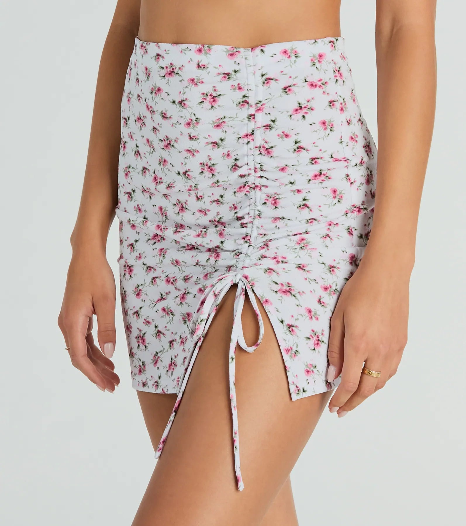 Sweet Flirt High Waist Ditsy Floral Ruched Mini Skirt - Image 2