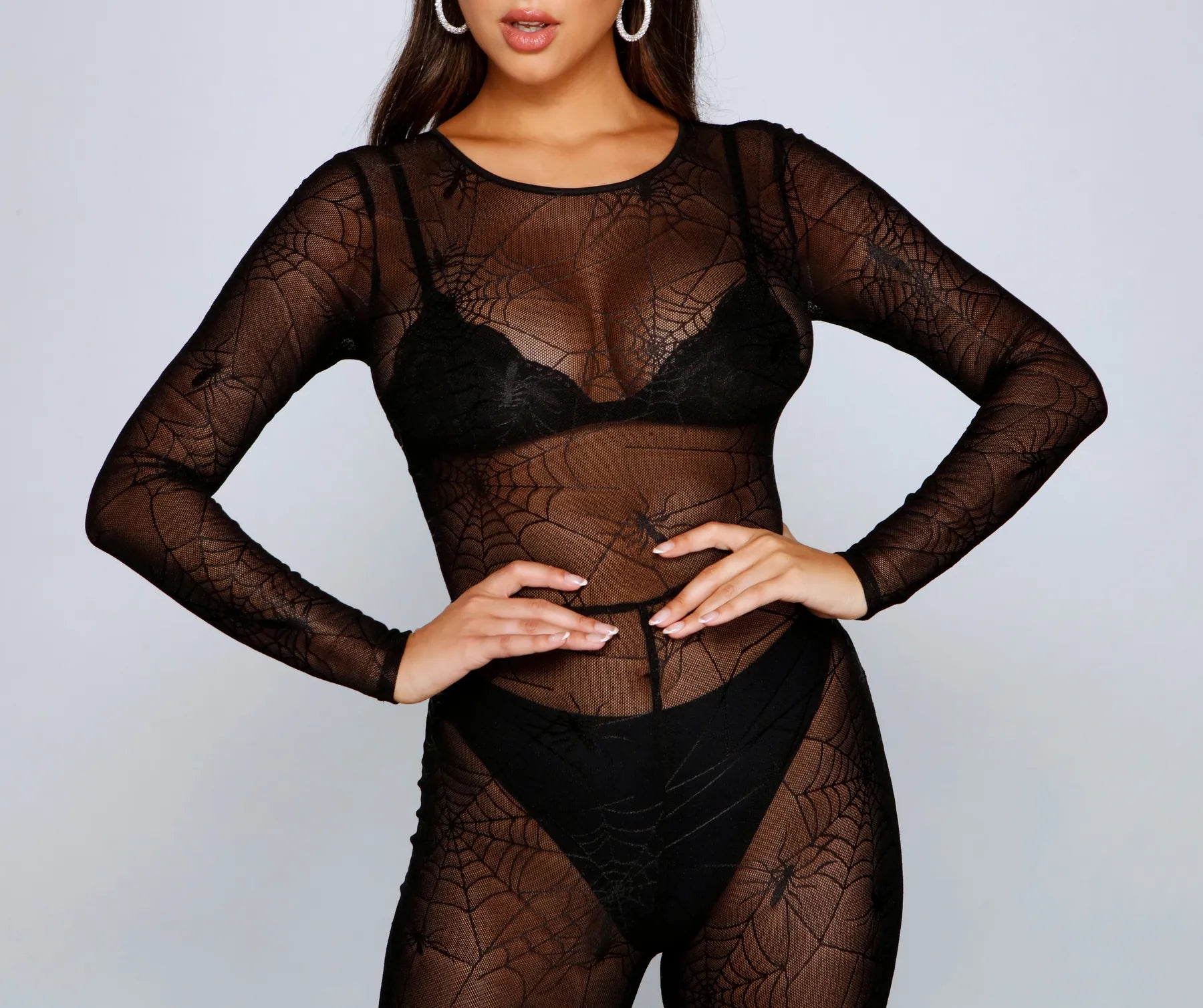 Sultry Spiderweb Sheer Mesh Catsuit - Image 3