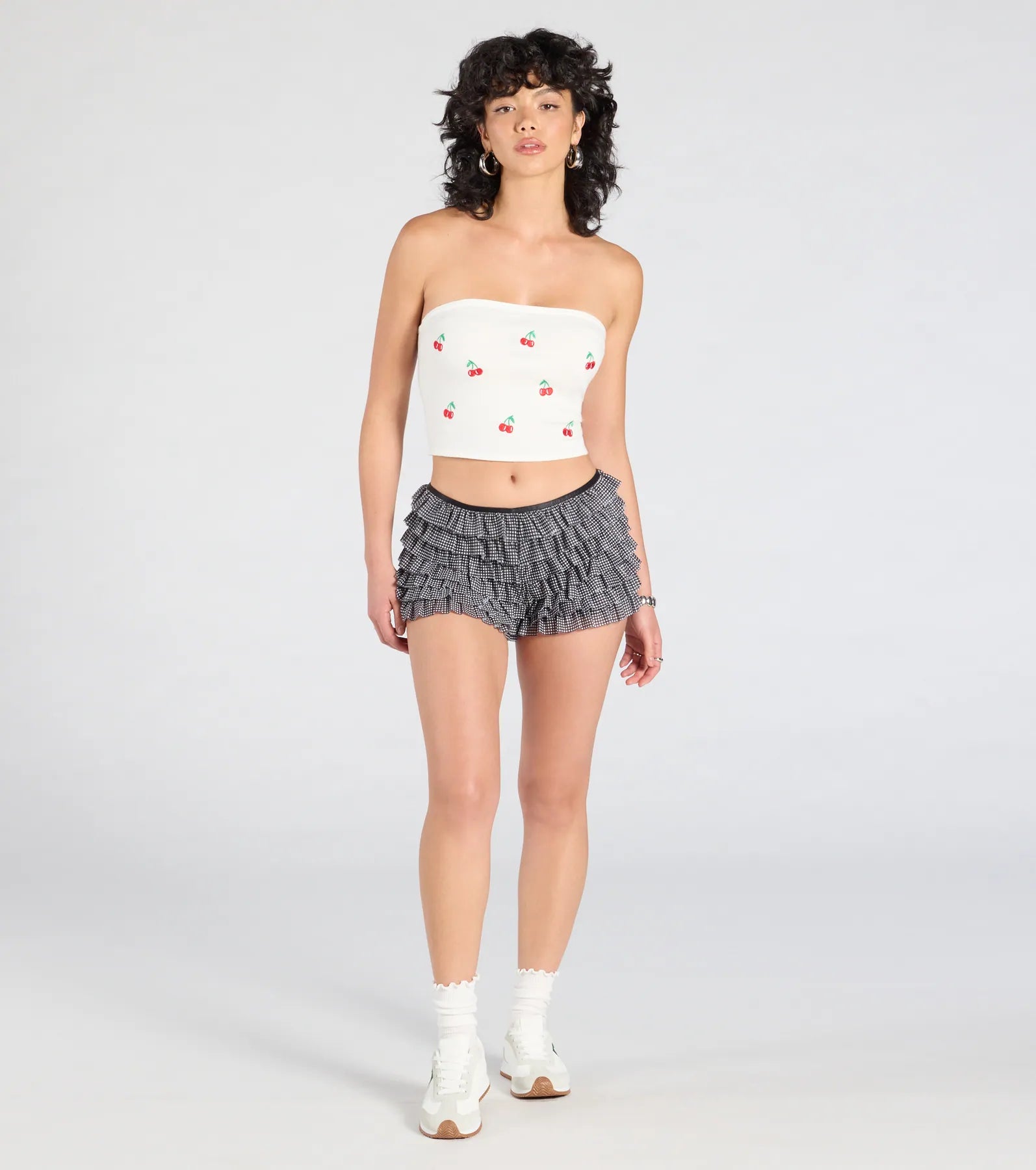 Chic Statement Gingham Ruffle Hot Shorts - Image 8