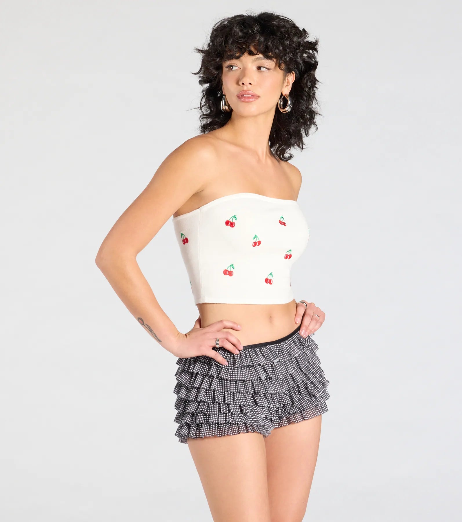 Chic Statement Gingham Ruffle Hot Shorts - Image 11