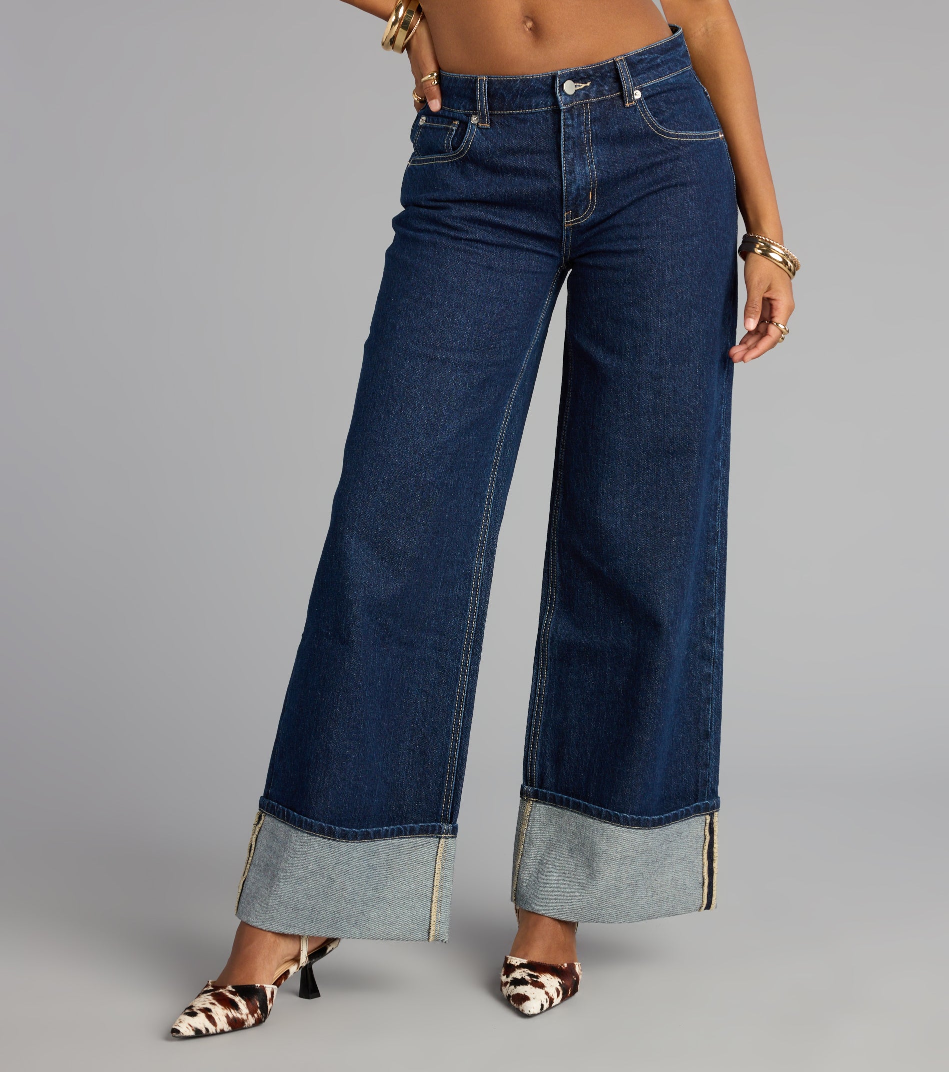 High Roll Mid-Rise Straight Leg Denim Jeans - Image 5